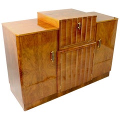 Art Deco Burl Cabinet Dry Bar with Mirrored Interior