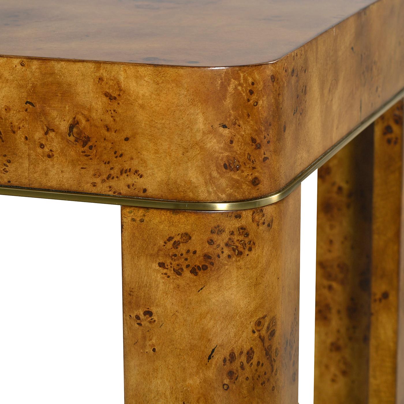 Brass Art Deco Burl Console Table For Sale