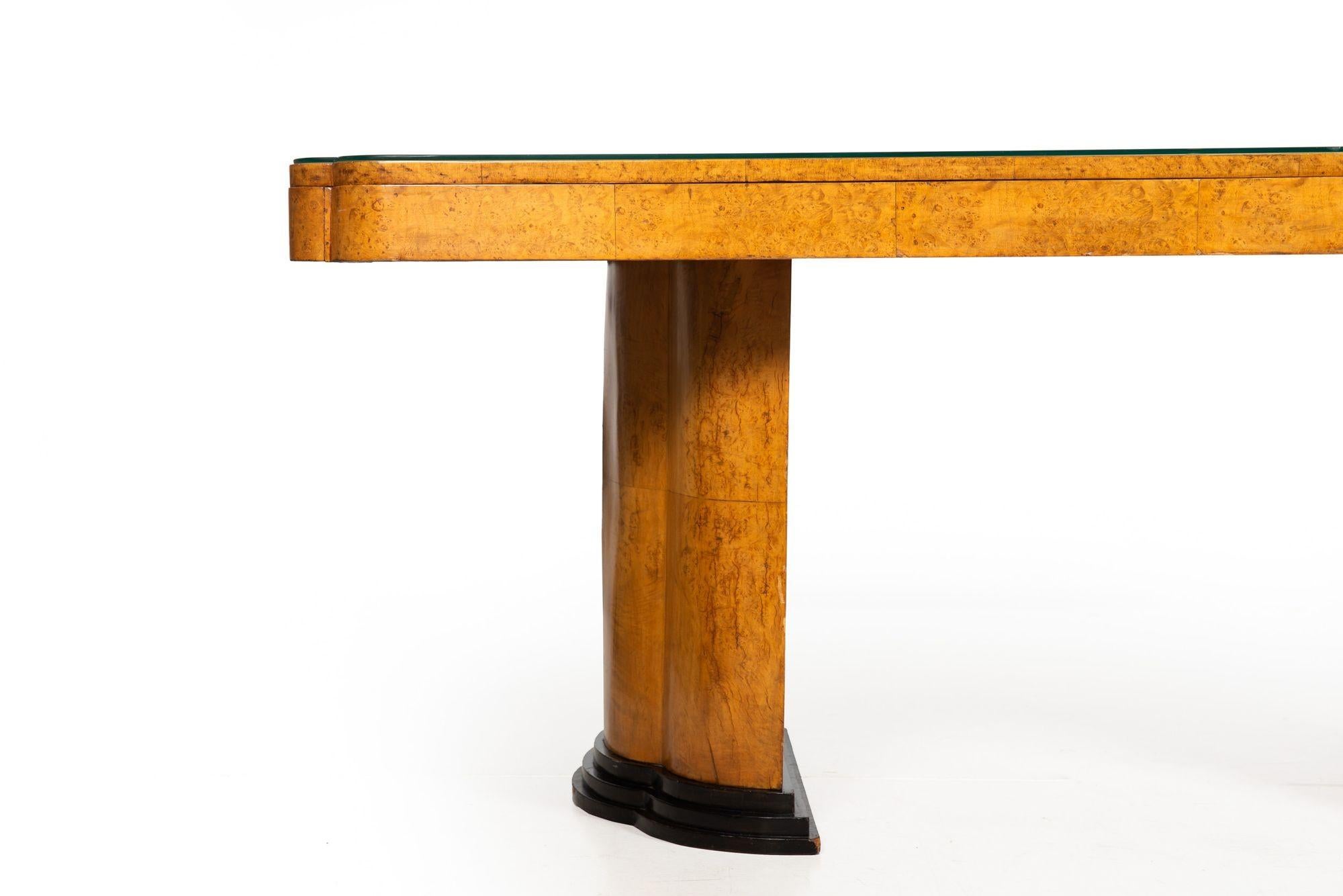 Art Deco Burl Karelian Birch Pedestal Writing Dining Table Desk circa 1930 3