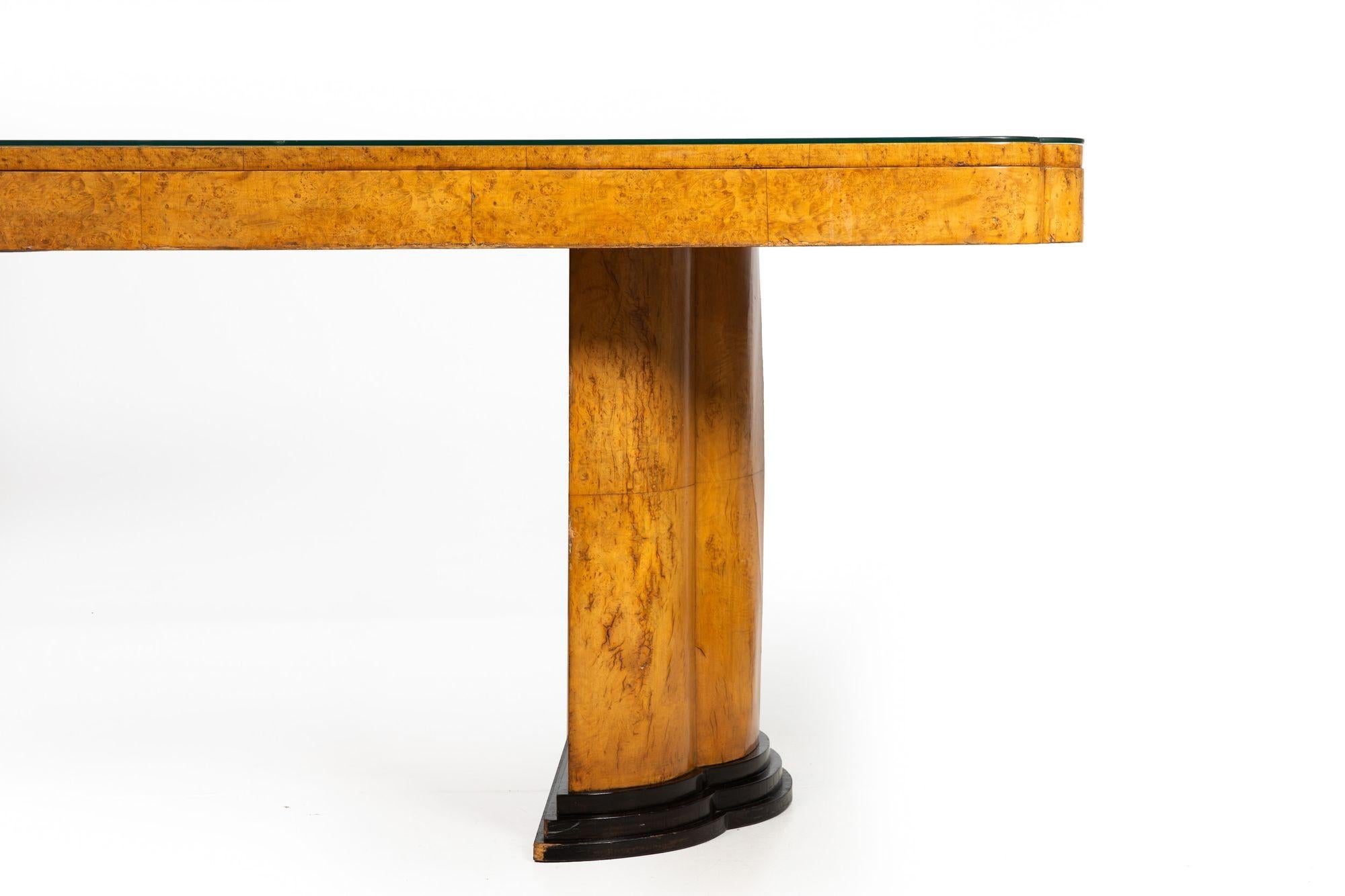 Art Deco Burl Karelian Birch Pedestal Writing Dining Table Desk circa 1930 5