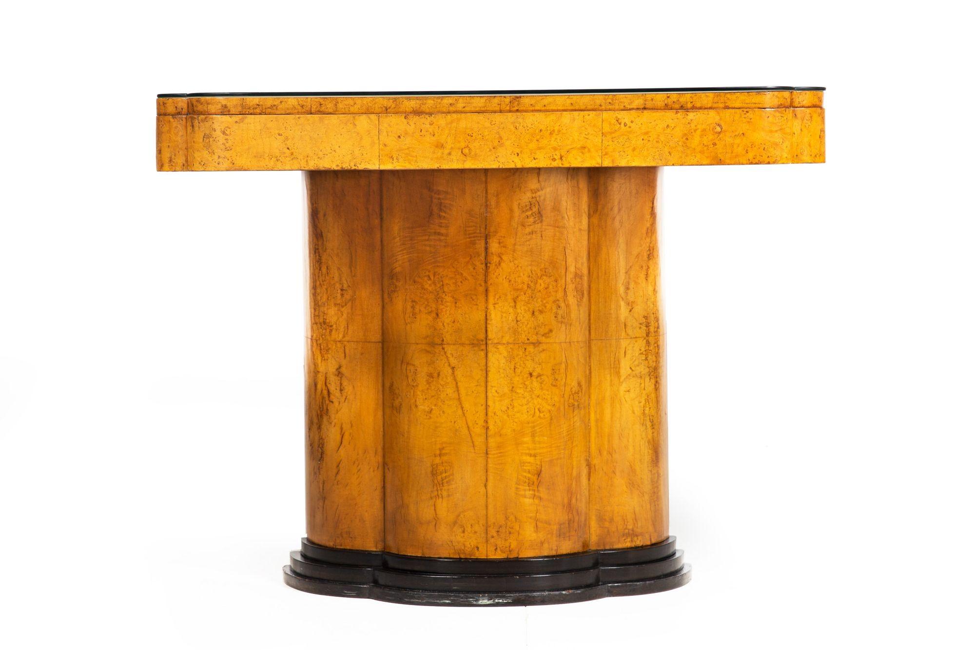 Ébénisé Art Deco Burl Karelian Birch Pedestal Writing Dining Table Desk circa 1930