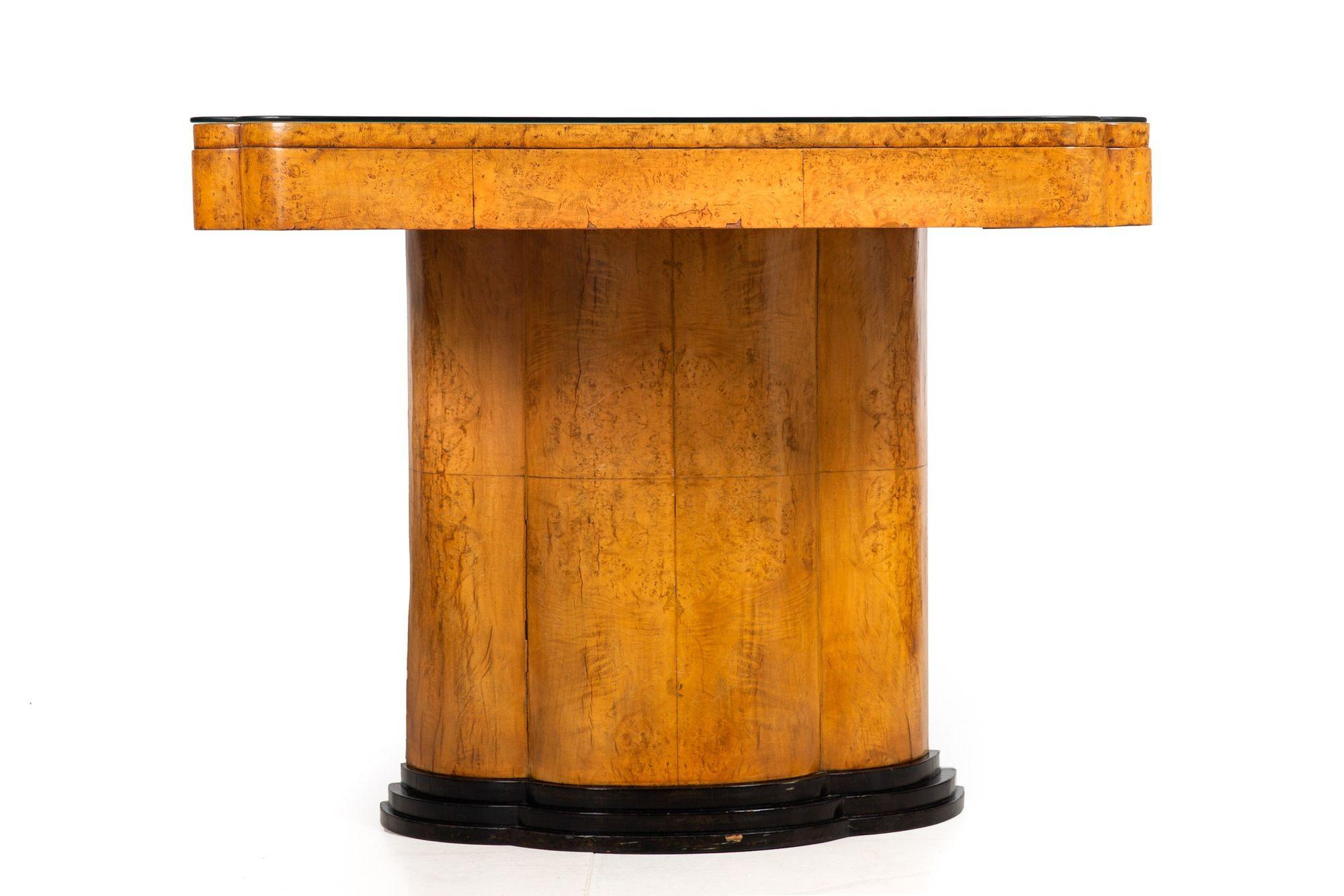 20th Century Art Deco Burl Karelian Birch Pedestal Writing Dining Table Desk circa 1930