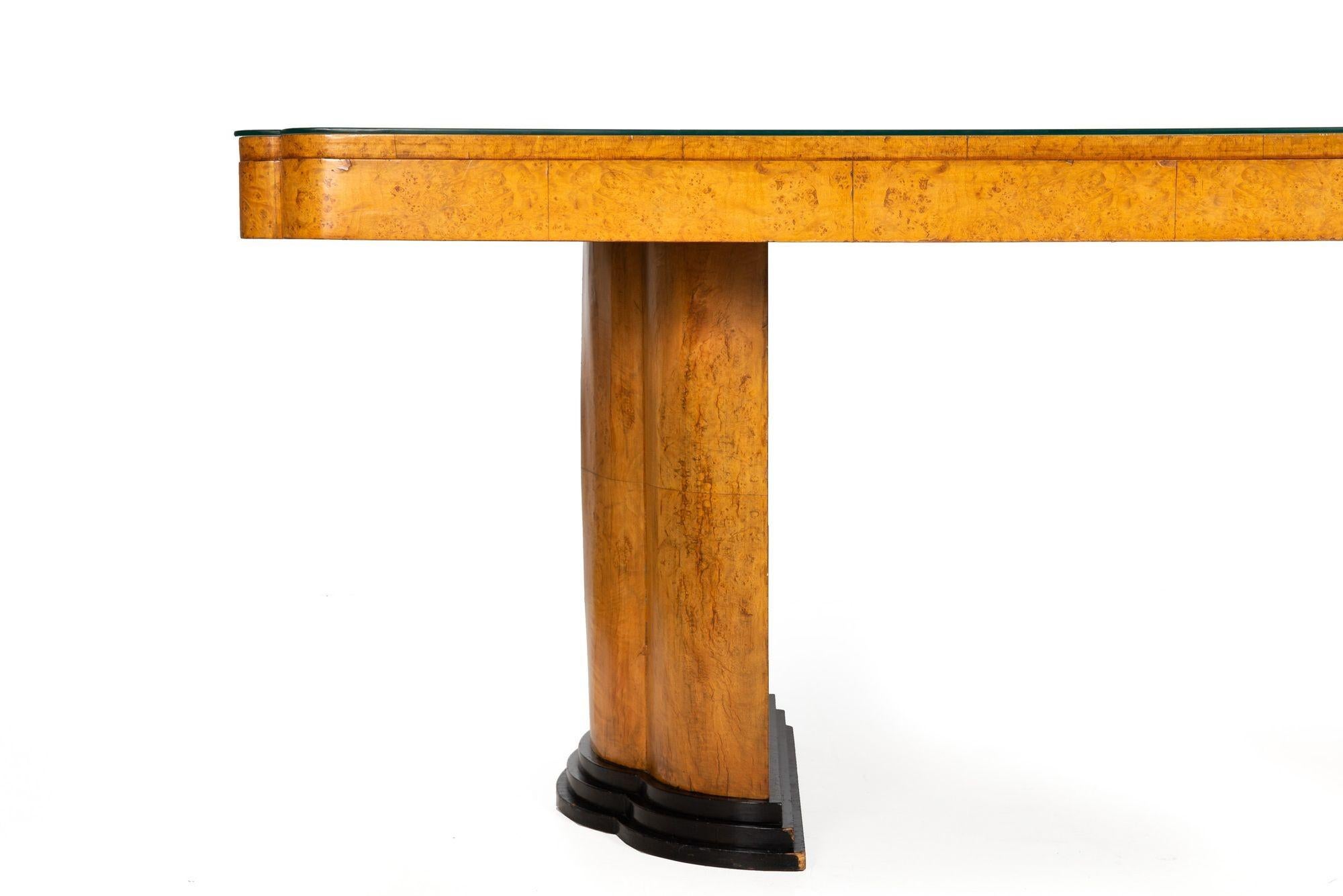 Art Deco Burl Karelian Birch Pedestal Writing Dining Table Desk circa 1930 2