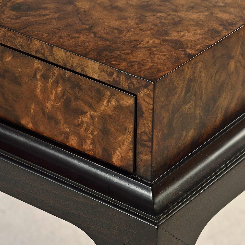 Brass Art Deco Burl Walnut Console For Sale