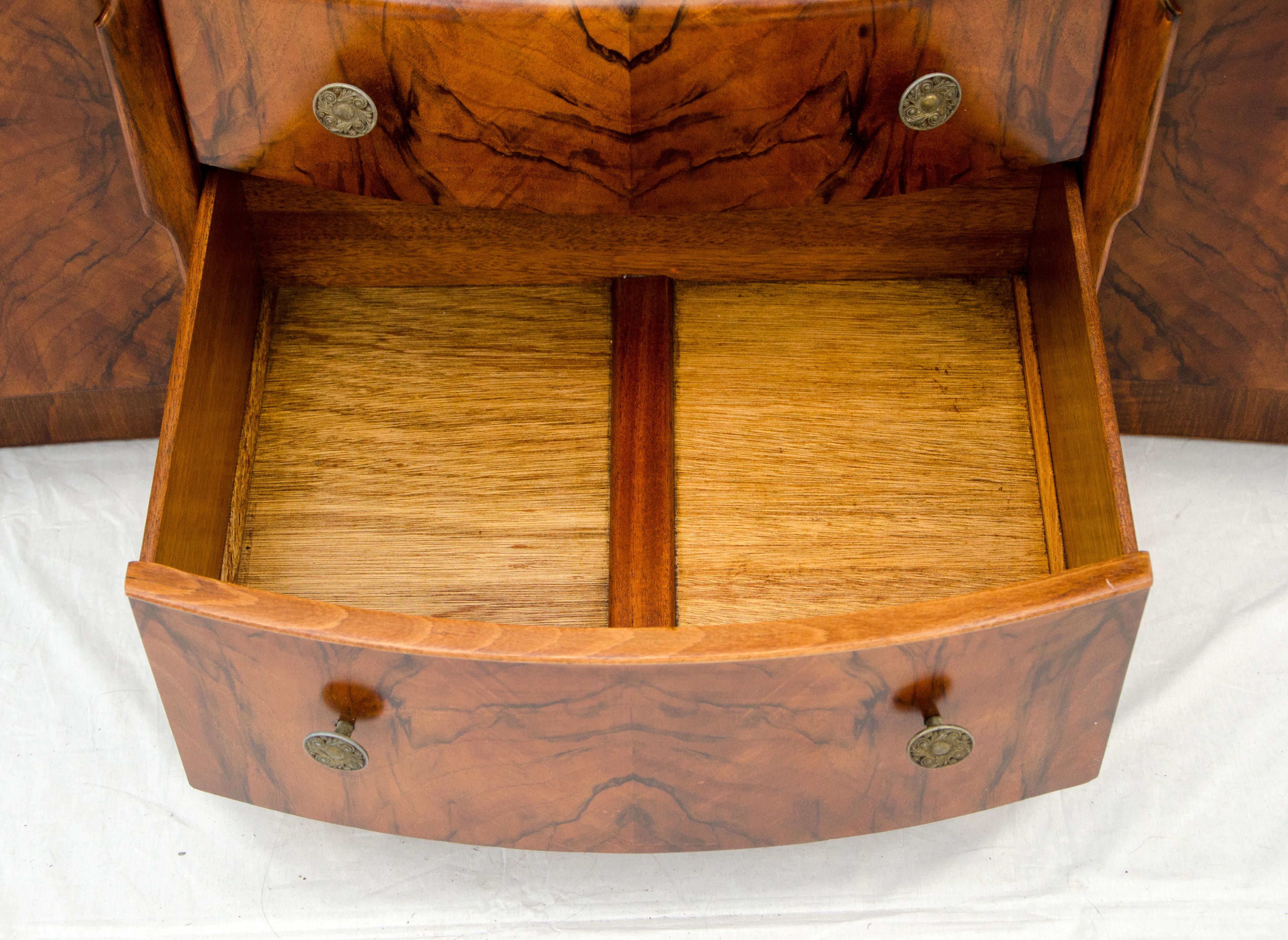 Art Deco Burl Walnut English Bar Cocktail Cabinet, 