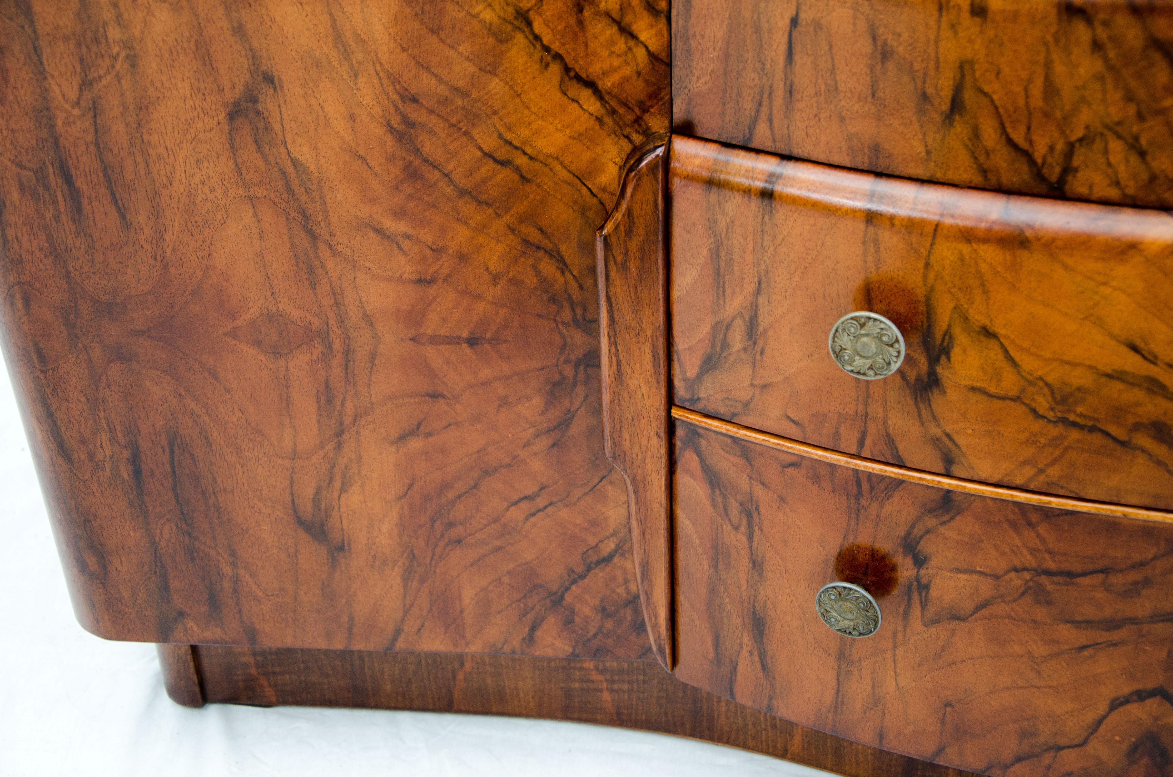 Art Deco Burl Walnut English Bar Cocktail Cabinet, 