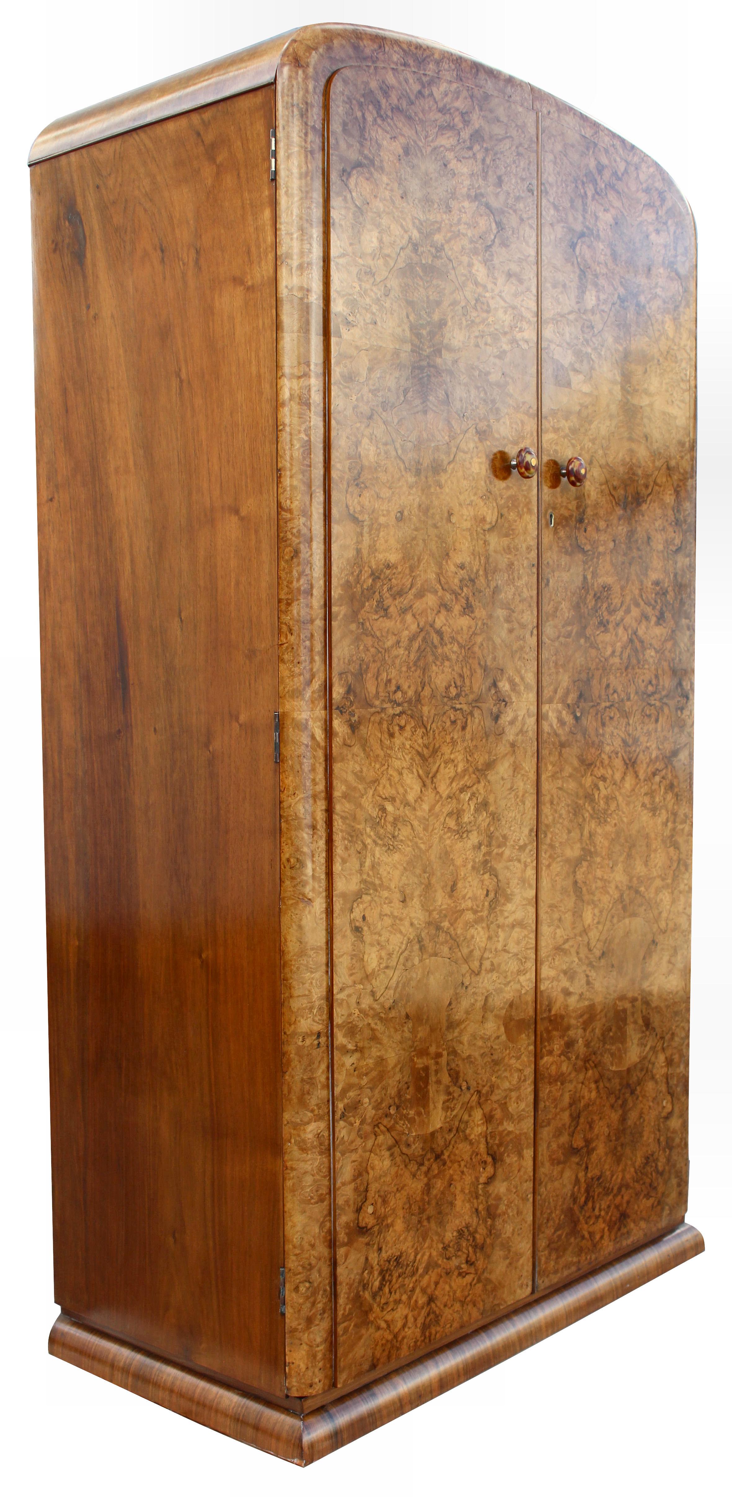 Art Deco Burl Walnut Single Wardrobe, circa 1930, English 5