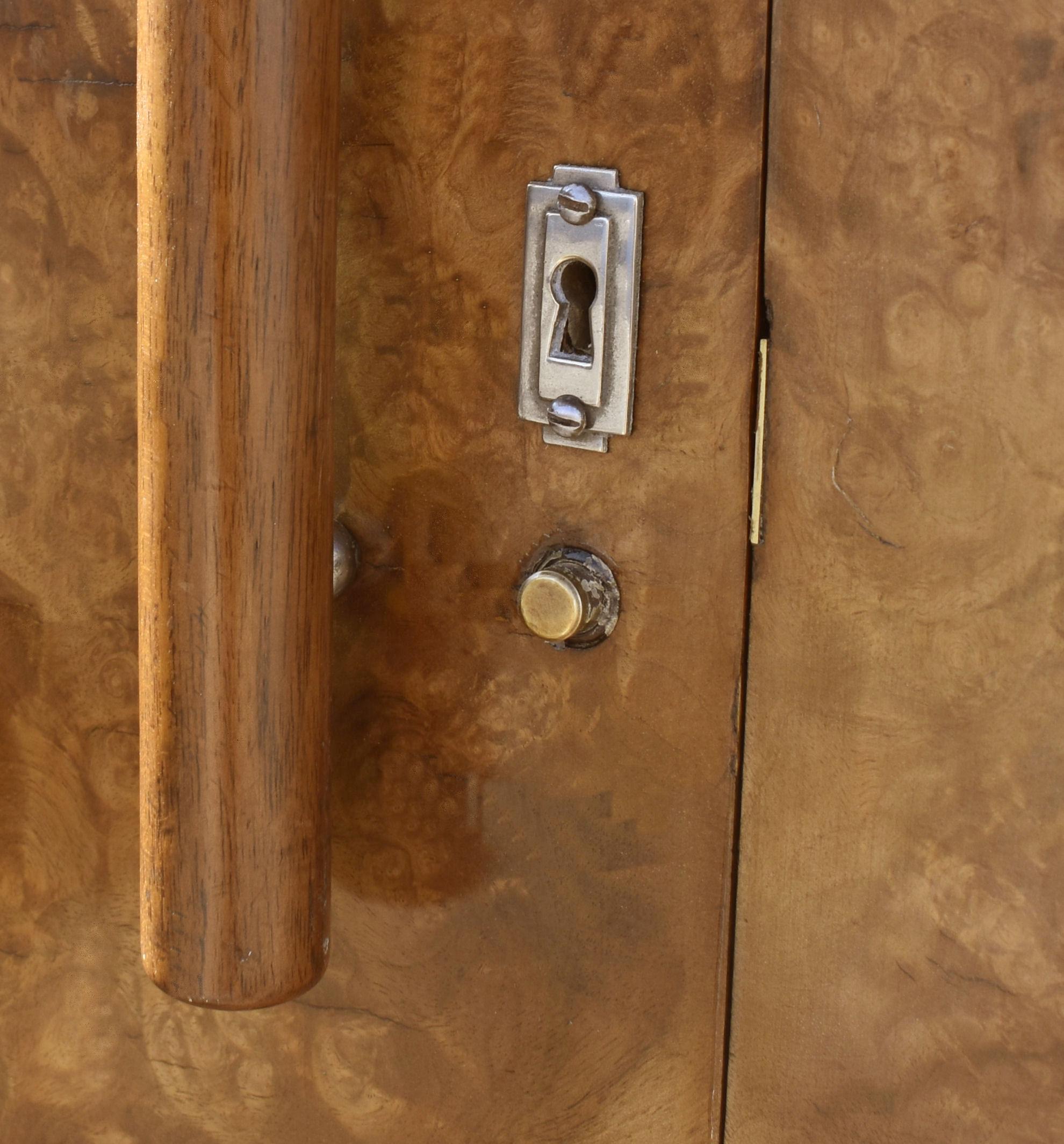 20th Century Art Deco Burl Walnut Two Tier Double Wardrobe, c1930