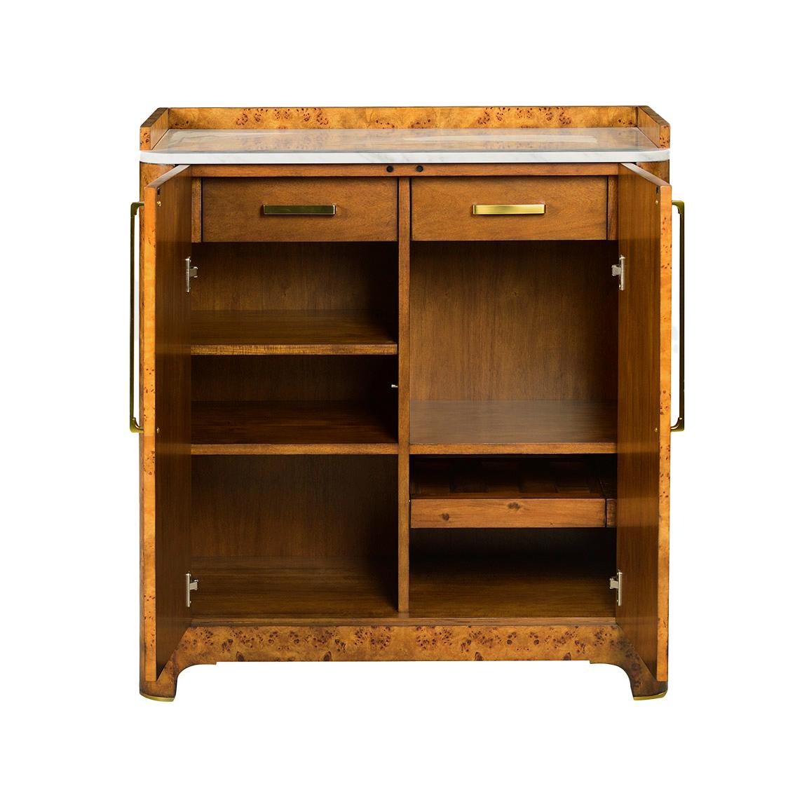 Mueble Bar de Madera Burl Art Decó Moderno de mediados de siglo en venta