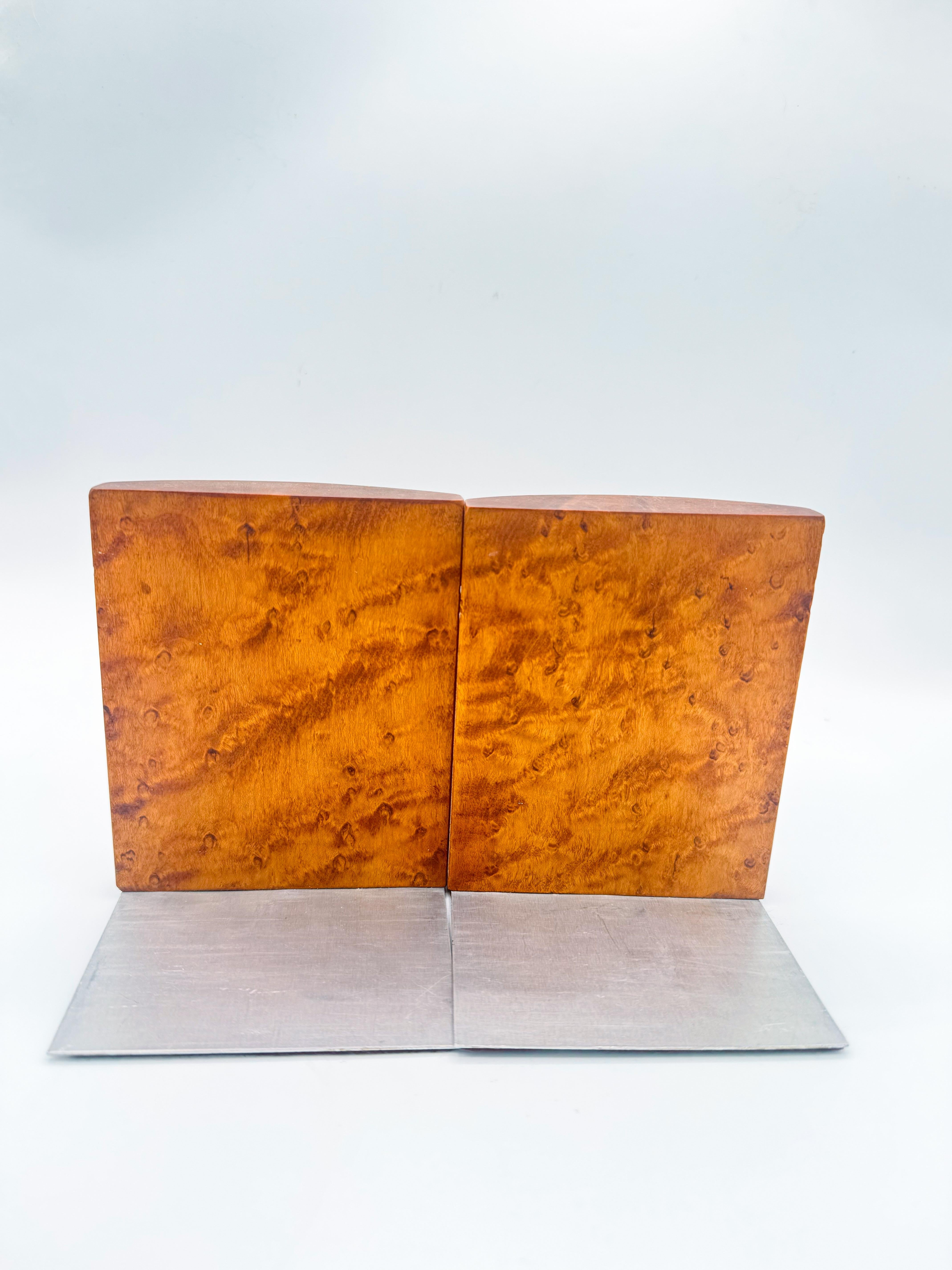 20th Century Art Deco Burl Wood Bookends Pair, Mid-Century Modern For Sale