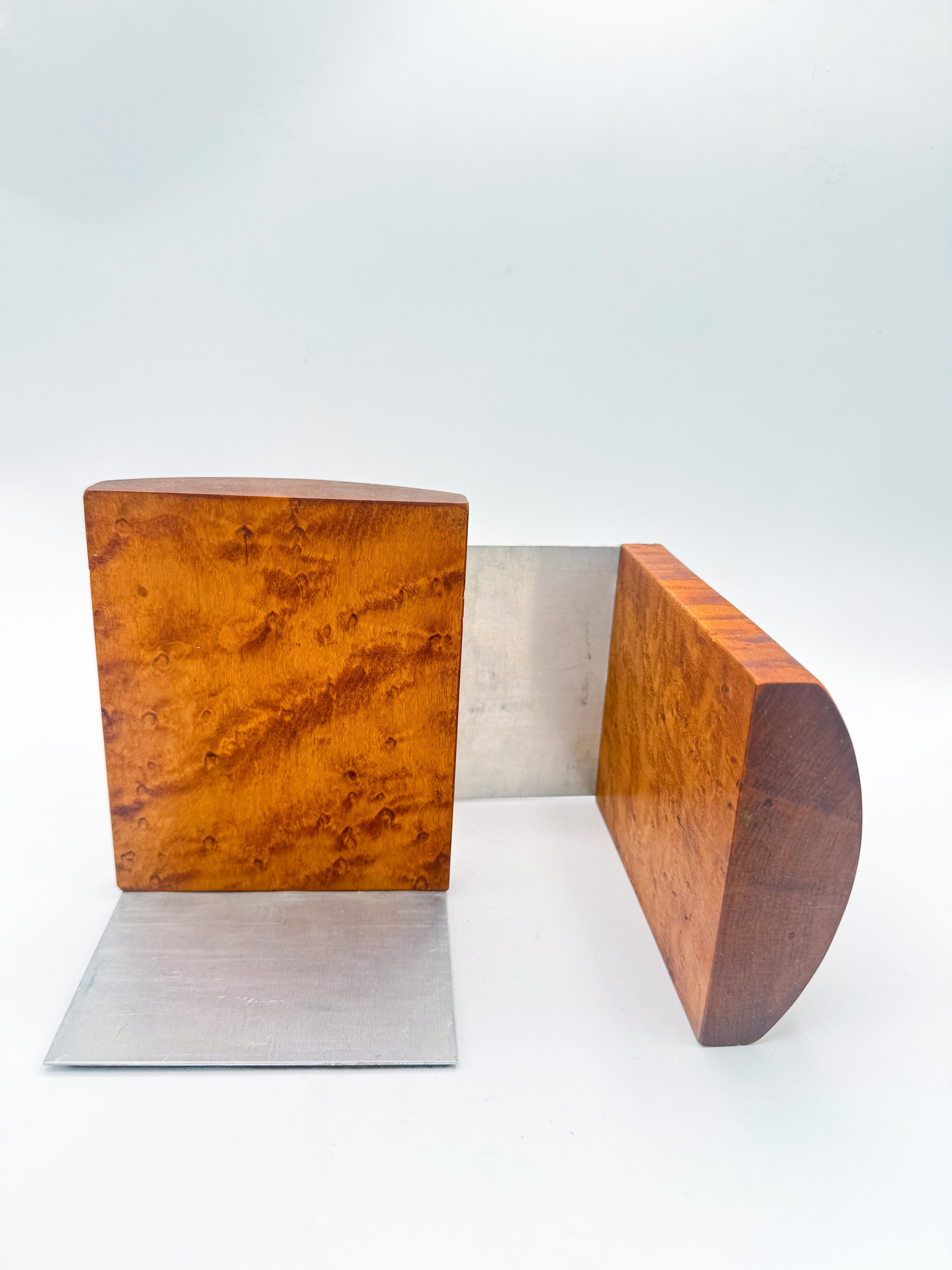 Art Deco Burl Wood Bookends Pair, Mid-Century Modern For Sale 2