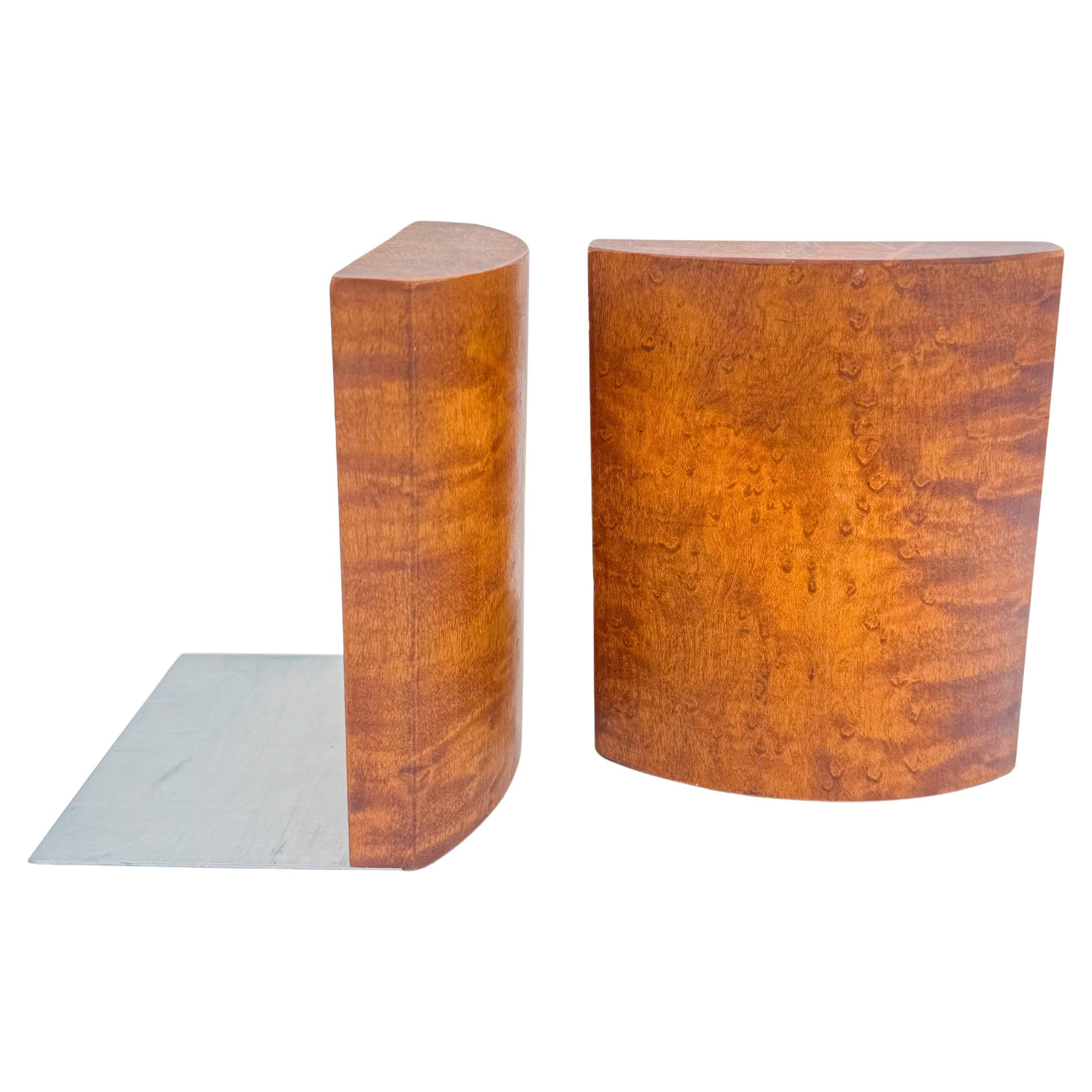 Art Deco Burl Wood Bookends Pair, Mid-Century Modern