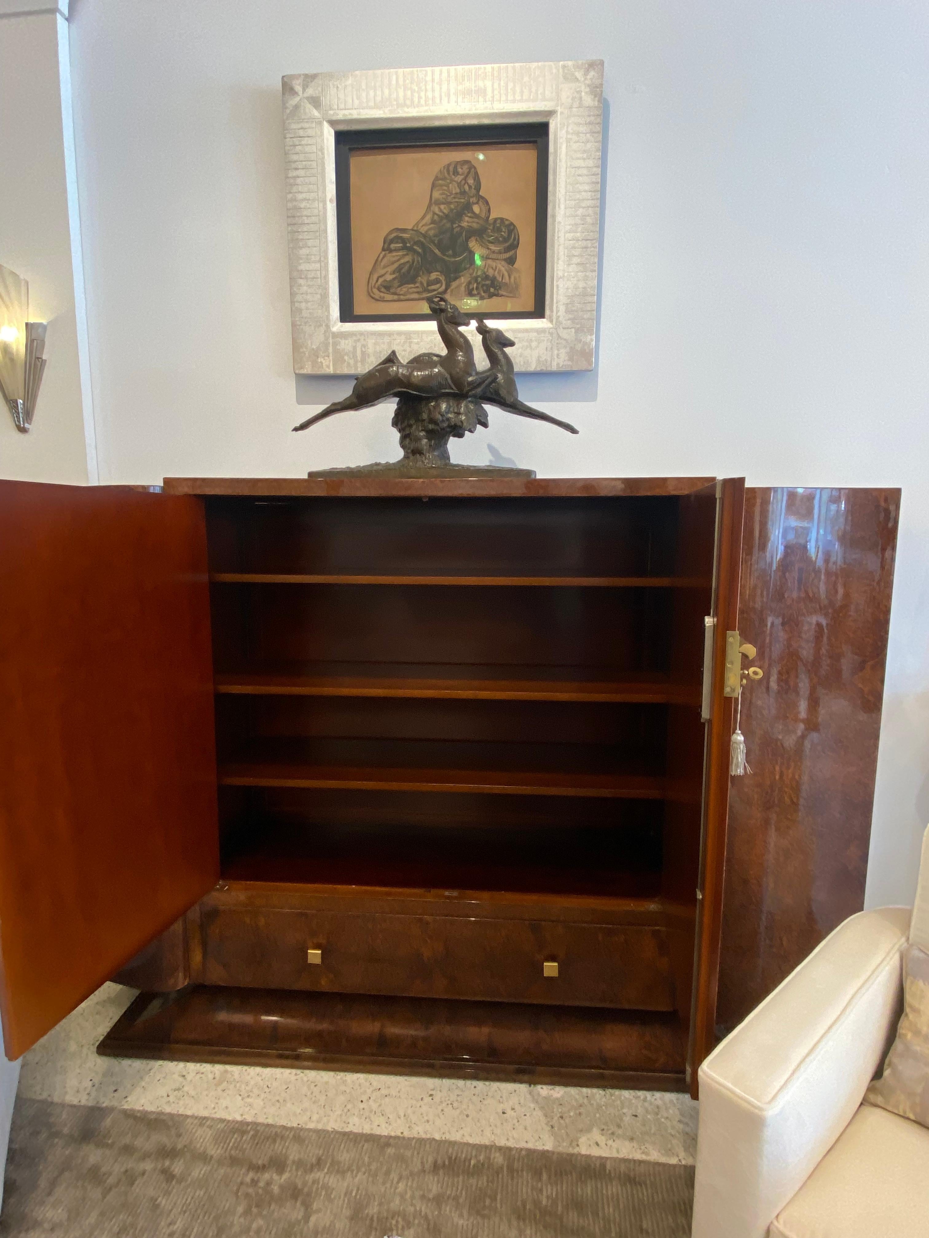 Art Deco Burl Wood and Shagreen Cabinet by Maison Dominique Paris For Sale 2