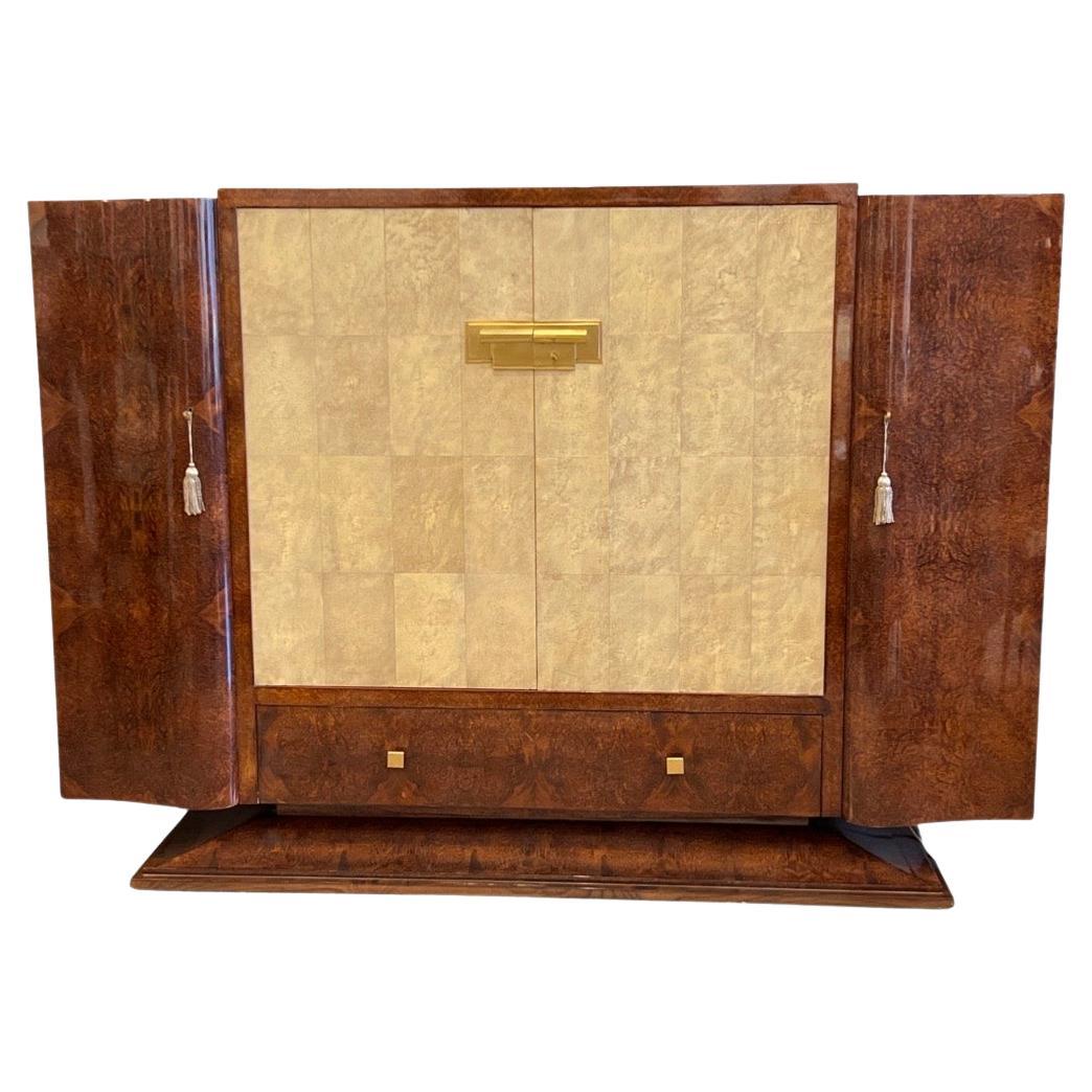 Art Deco Burl Wood and Shagreen Cabinet by Maison Dominique Paris For Sale