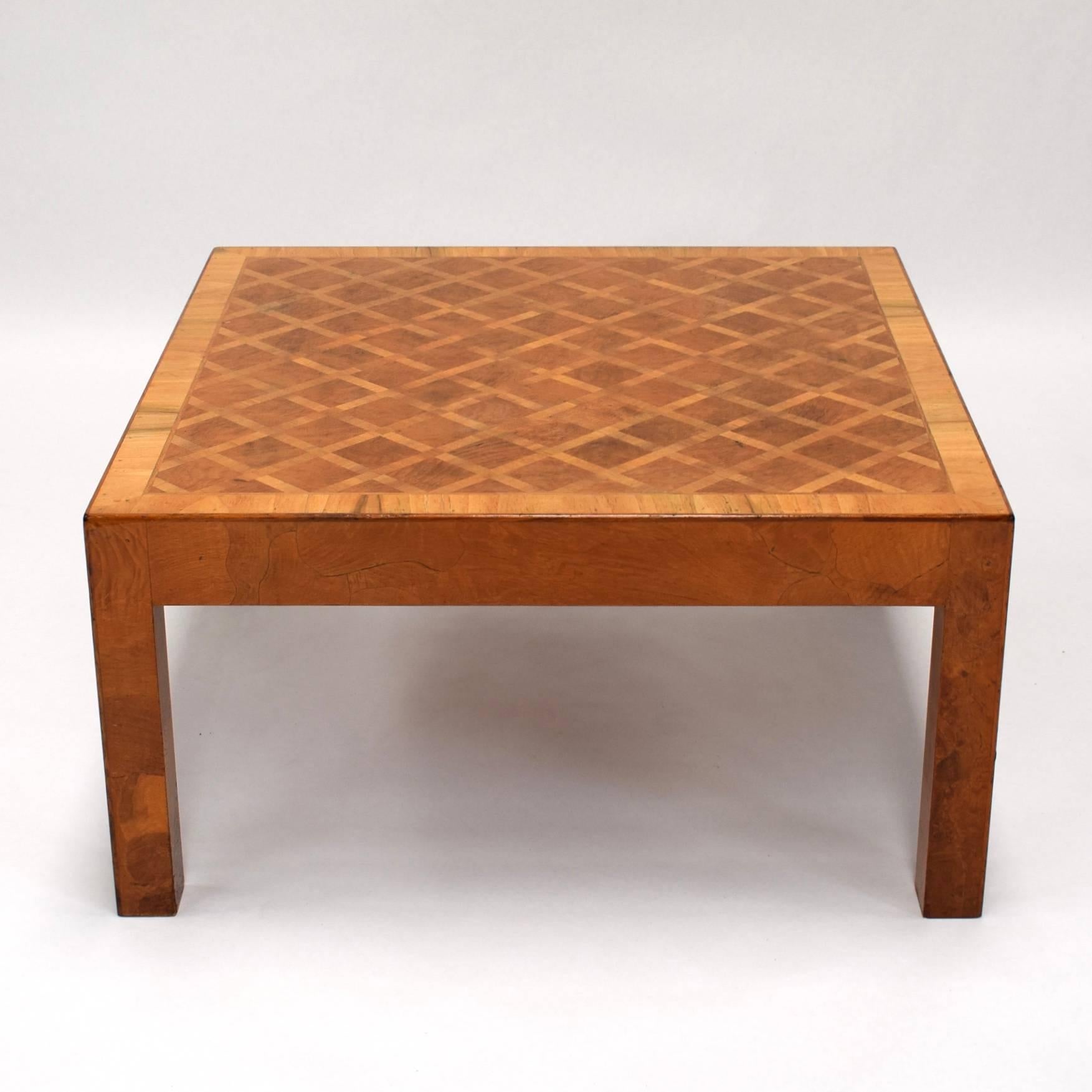 French Art Deco Burl Wood Marquetry Coffee Table