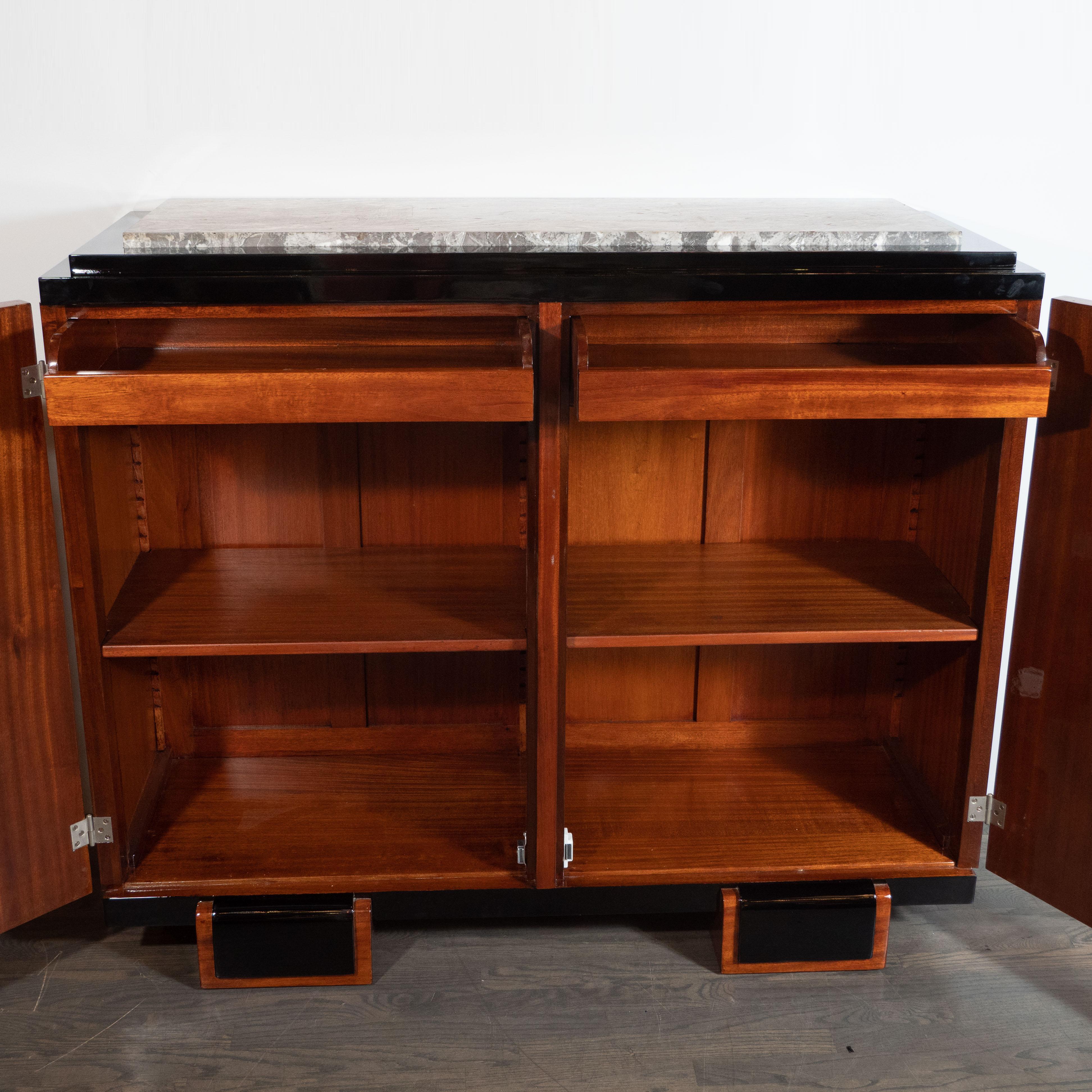 Art Deco Burled Carpathian Elm, Lacquer, Grey Exotic Marble and Mahogany Cabinet In Excellent Condition In New York, NY