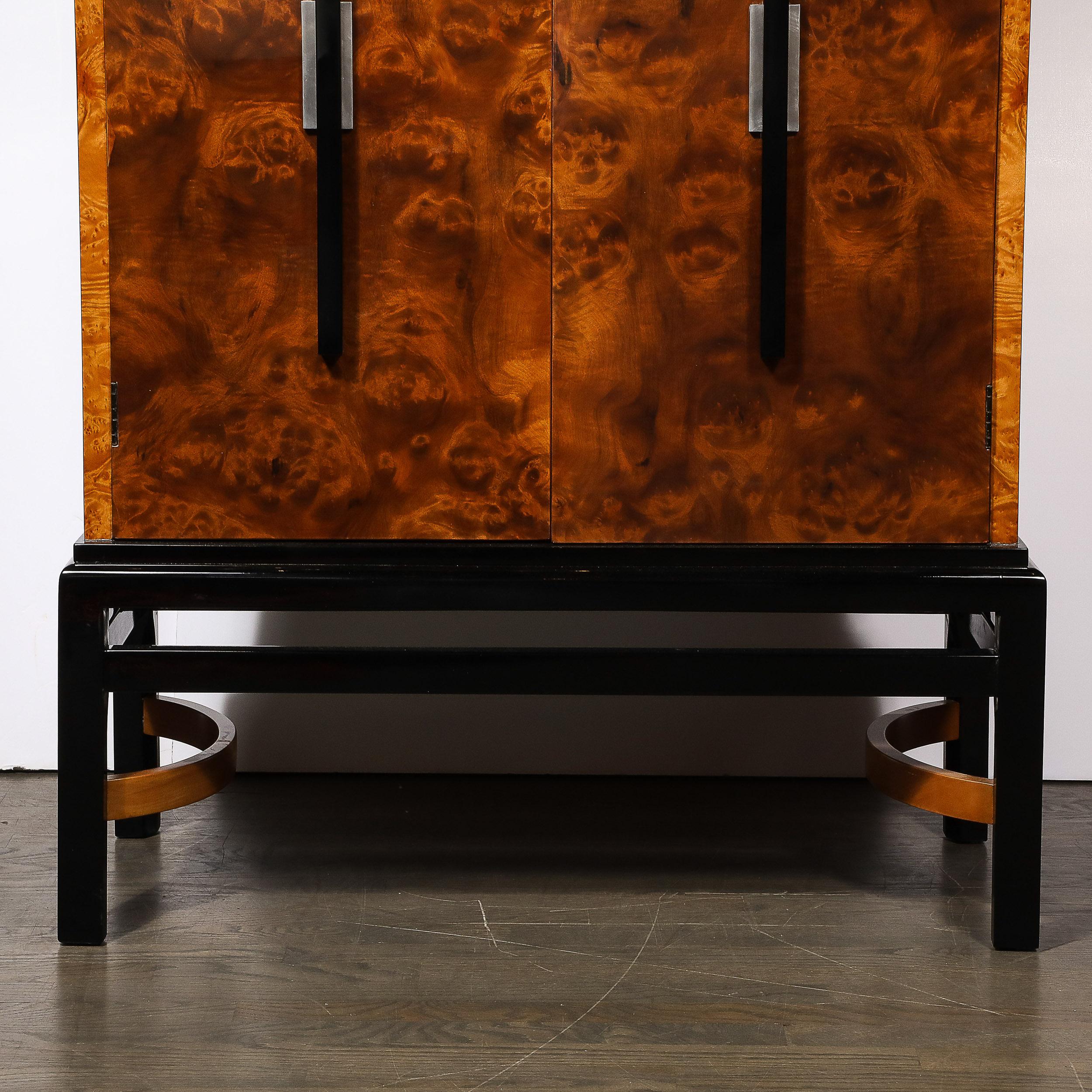Aluminum Art Deco Burled Walnut Bar Cabinet by Donald Deskey for the Hastings Company For Sale