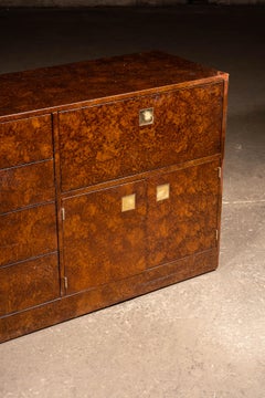 Art Deco Burled Walnut Credenza with Brass Hardware