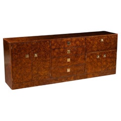Art Deco Burled Walnut Credenza with Brass Hardware