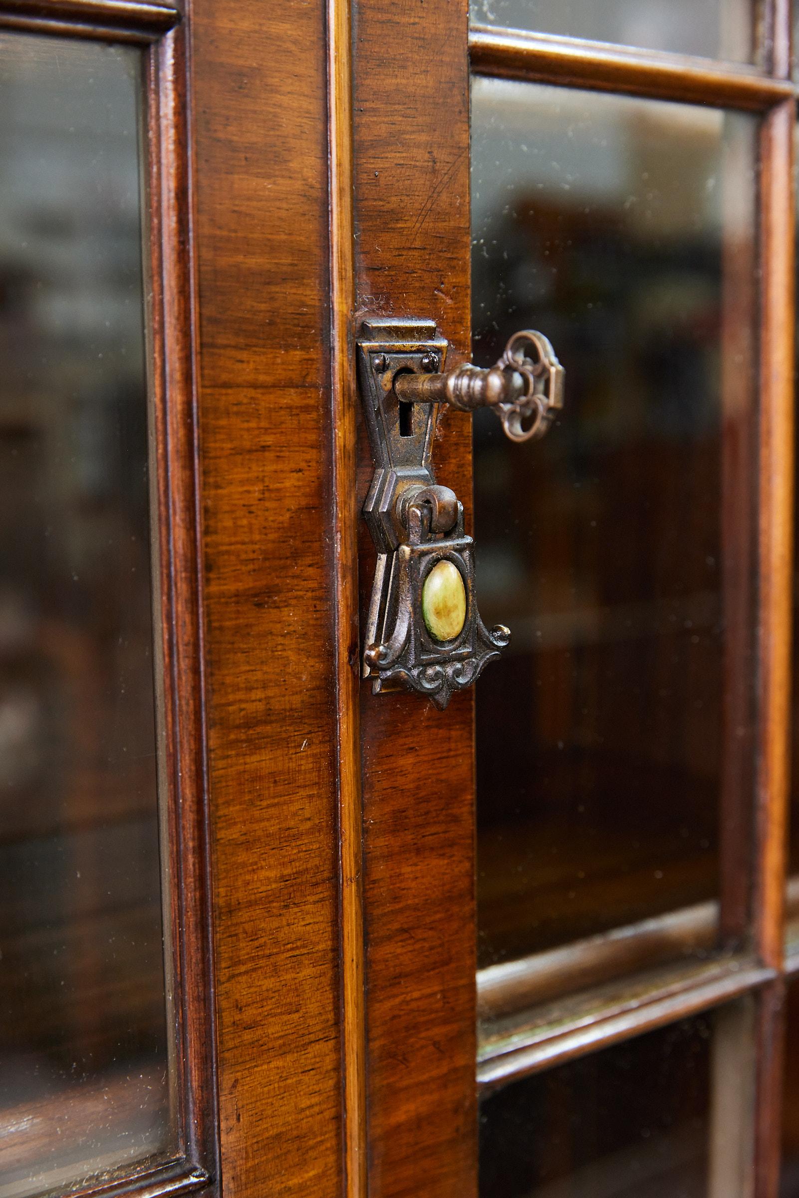 Glass Art Deco Burled Walnut Secretary & Stool by Merryweather Holloway London