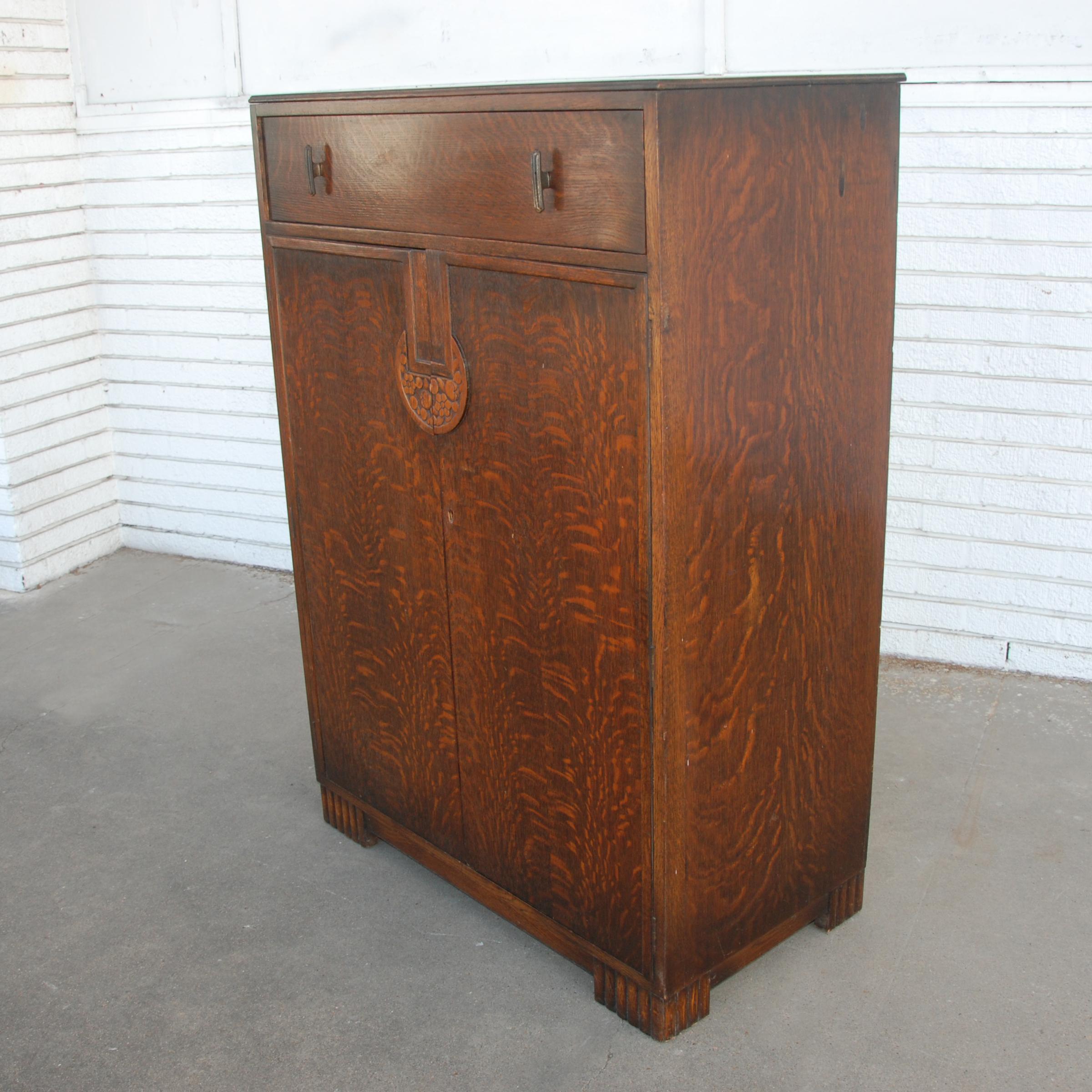 Burl Art Deco Tiger Oak Cabinet