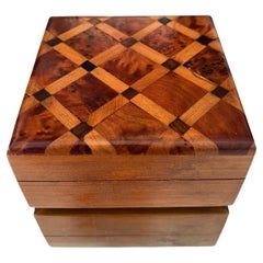 Art Deco Burled Wood Trinket Box with Geometric Marquetry 