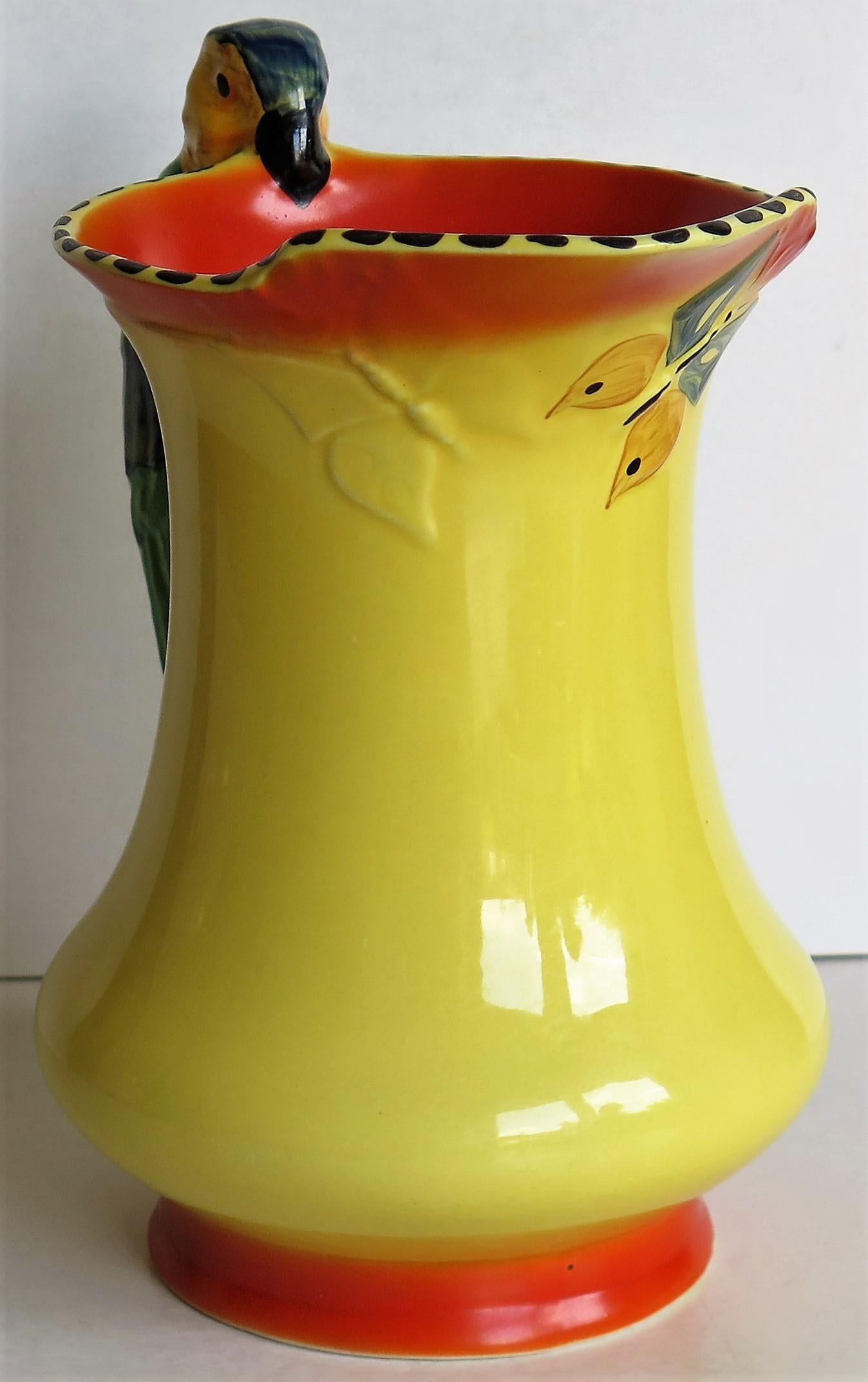 Art Deco Burleigh Ware Pottery Jug or Pitcher Parrot Handle Hand-Painted, 1930s 2