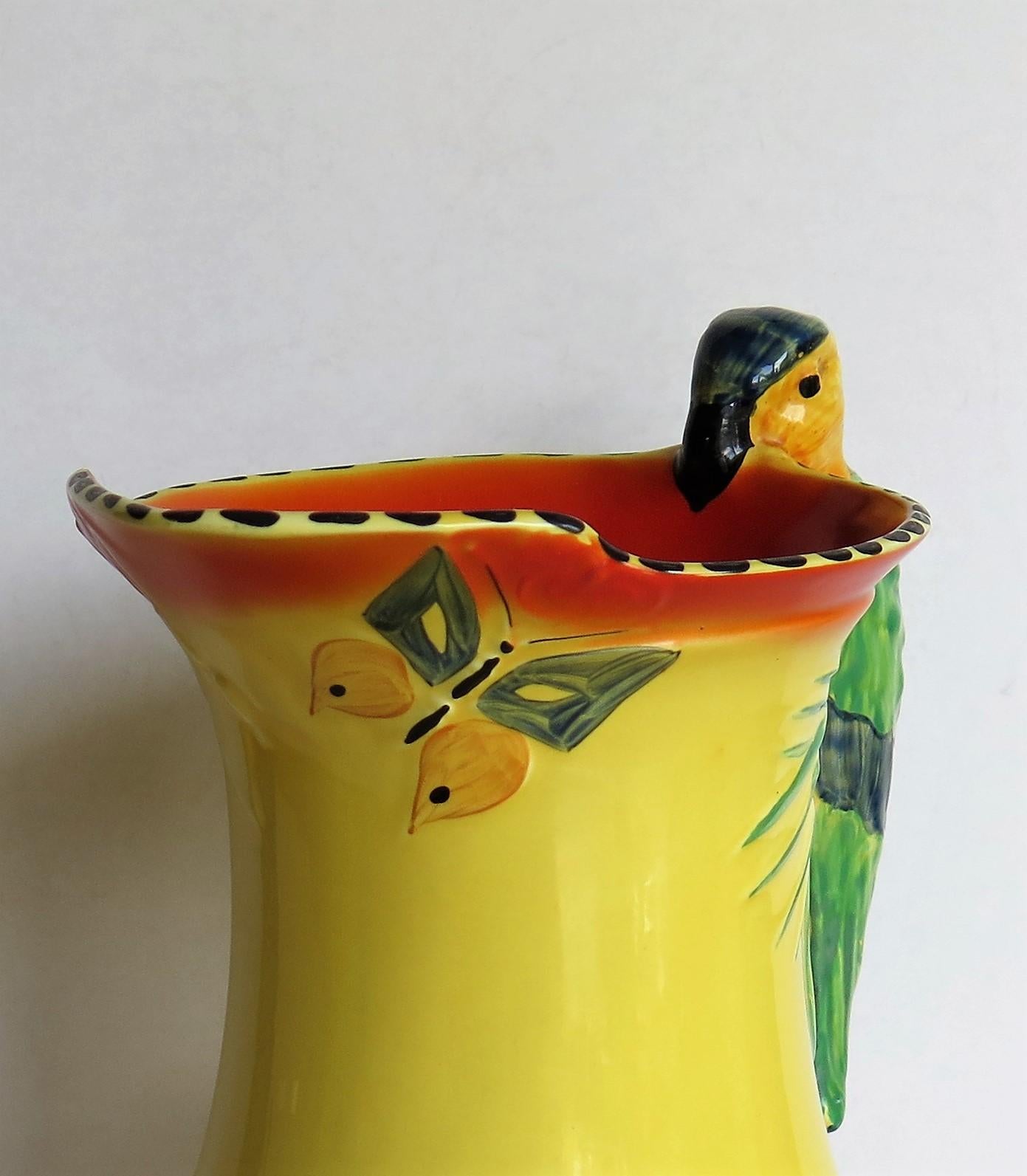 Art Deco Burleigh Ware Pottery Jug or Pitcher Parrot Handle Hand-Painted, 1930s 4