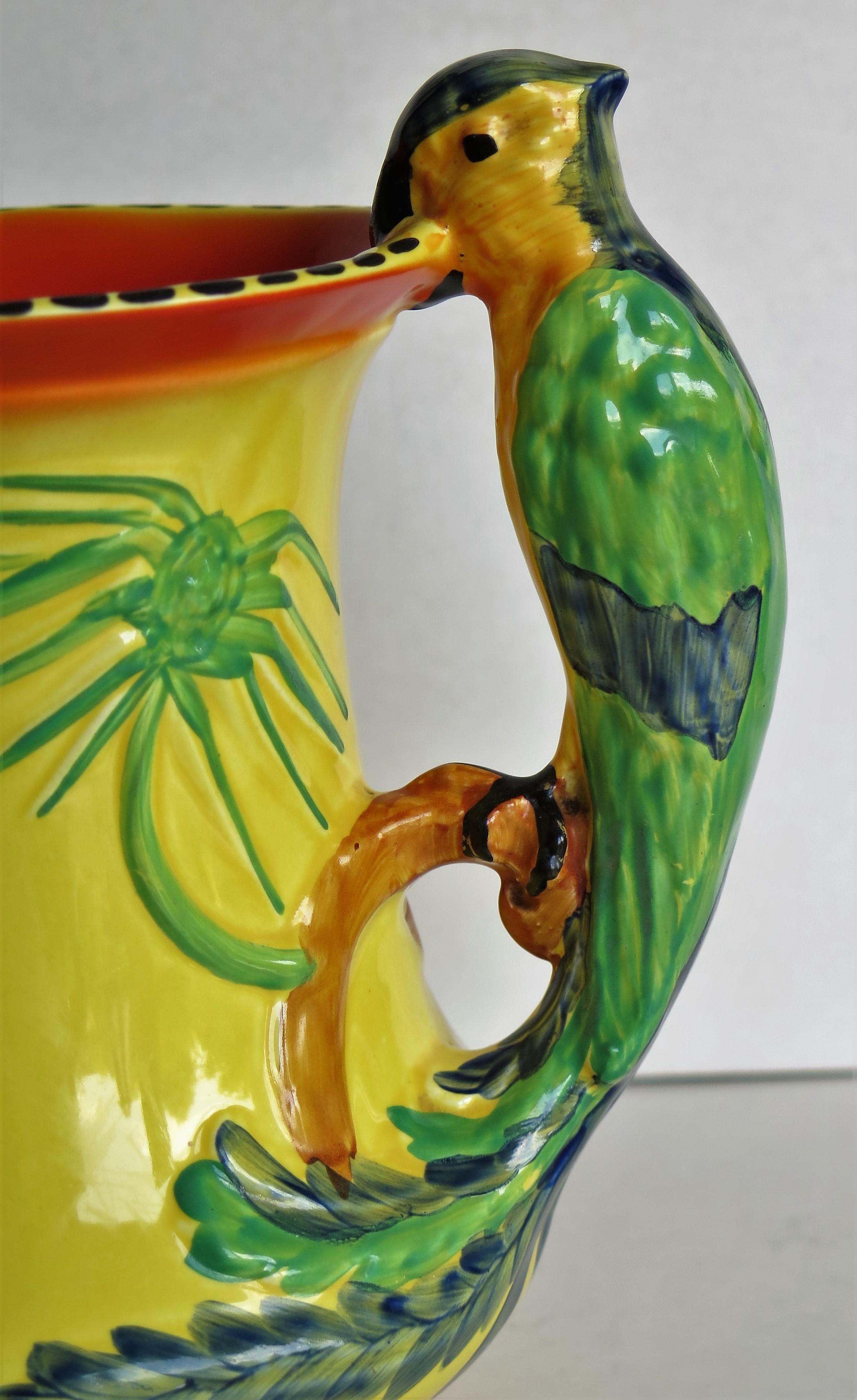 Art Deco Burleigh Ware Pottery Jug or Pitcher Parrot Handle Hand-Painted, 1930s 5