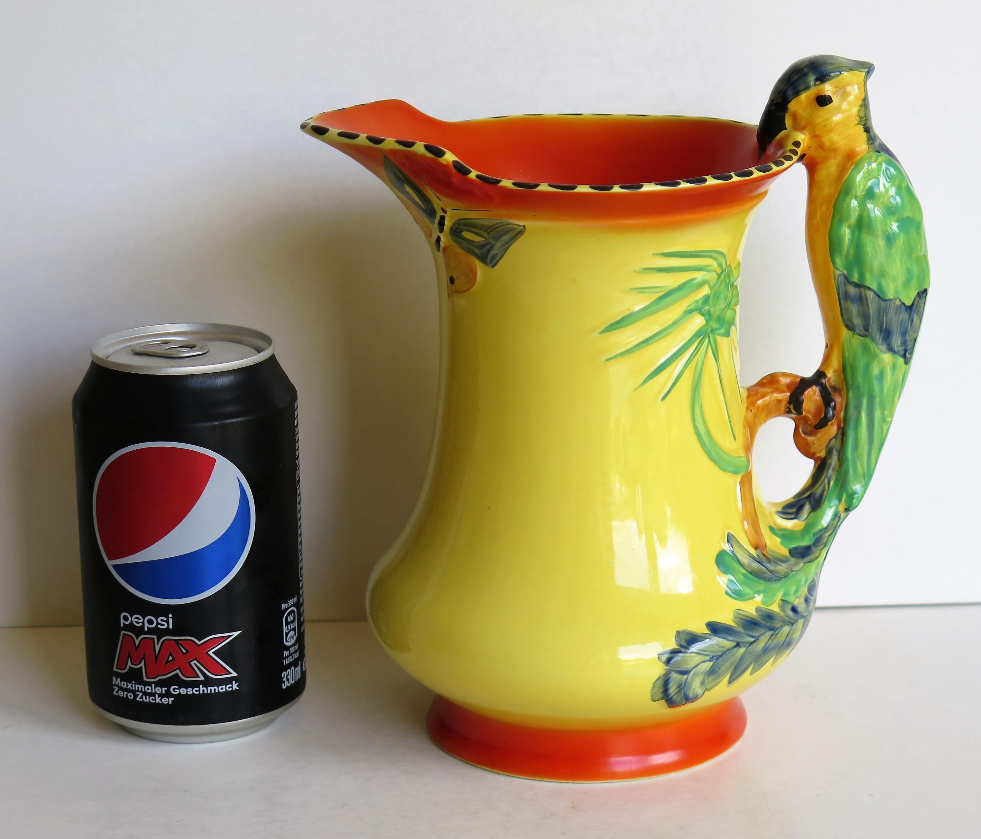 Art Deco Burleigh Ware Pottery Jug or Pitcher Parrot Handle Hand-Painted, 1930s 8