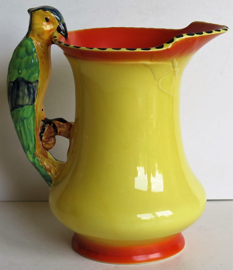 Art Deco Burleigh Ware Pottery Jug or Pitcher Parrot Handle Hand