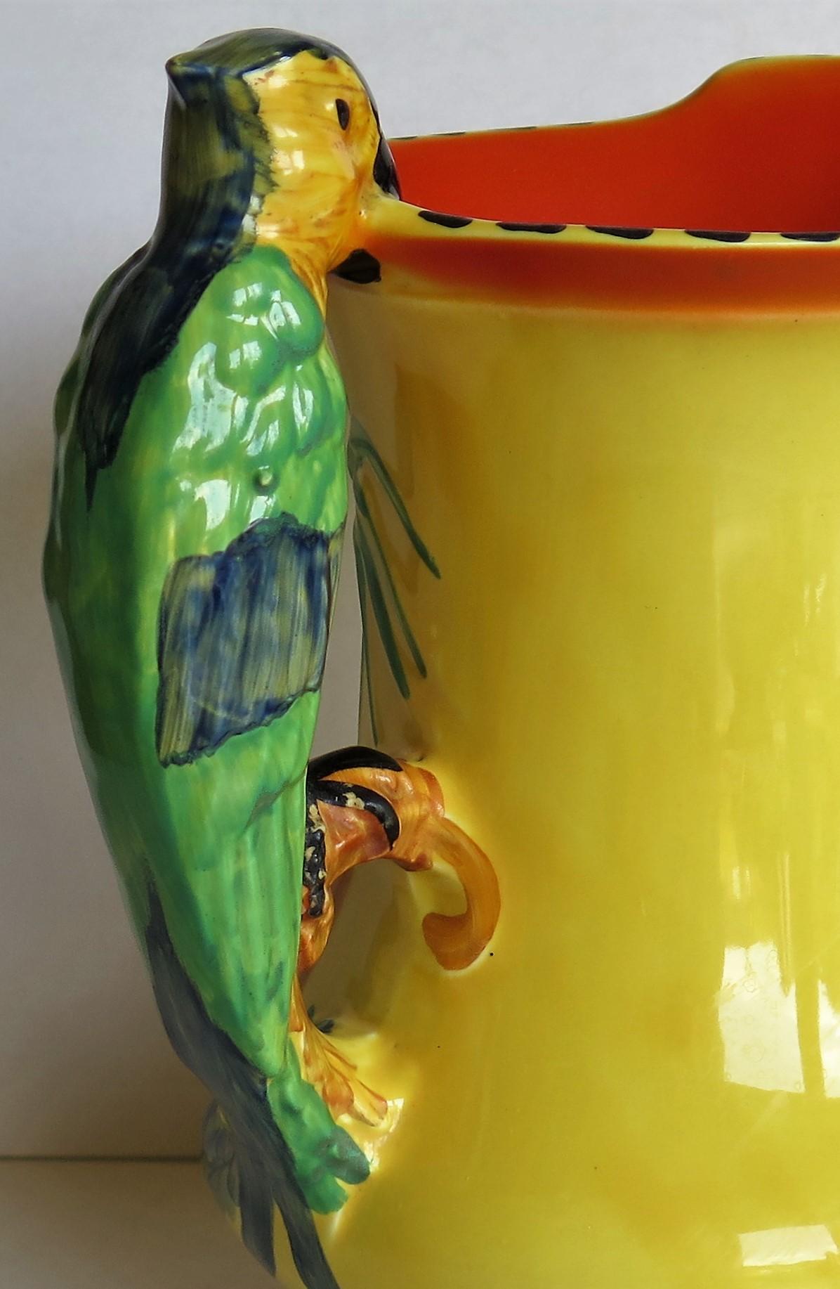 Art Deco Burleigh Ware Pottery Jug or Pitcher Parrot Handle Hand-Painted, 1930s 1