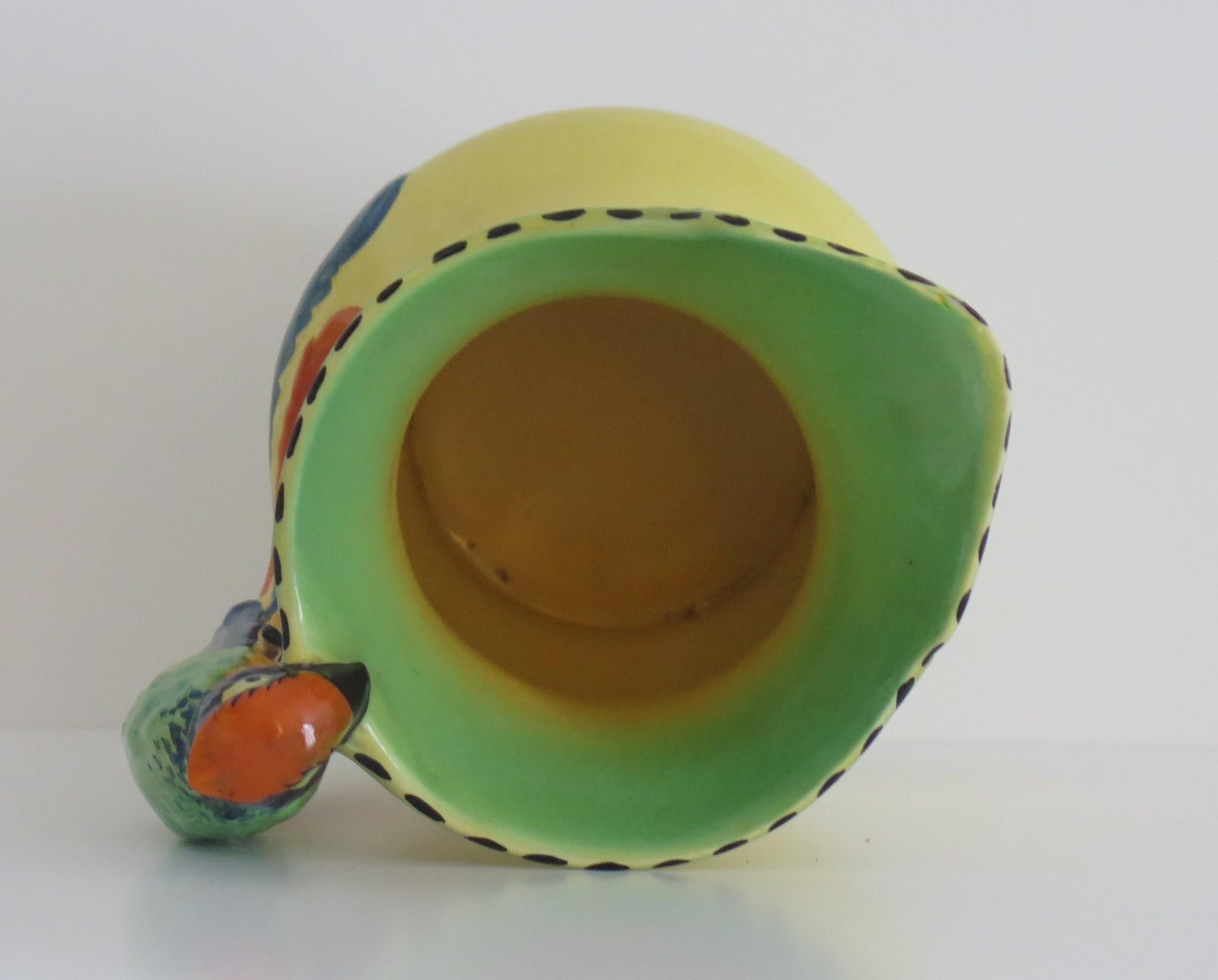 Art Deco Burleigh Ware Pottery Jug or Pitcher Parrot Handle Hand-Painted, 1930s For Sale 1