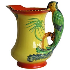 Antique Art Deco Burleigh Ware Pottery Jug or Pitcher Parrot Handle Hand-Painted, 1930s