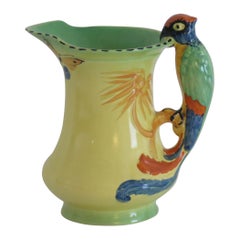 Caraffa o brocca in ceramica Art Deco Burleigh Ware Manico di pappagallo dipinto a mano, anni '30