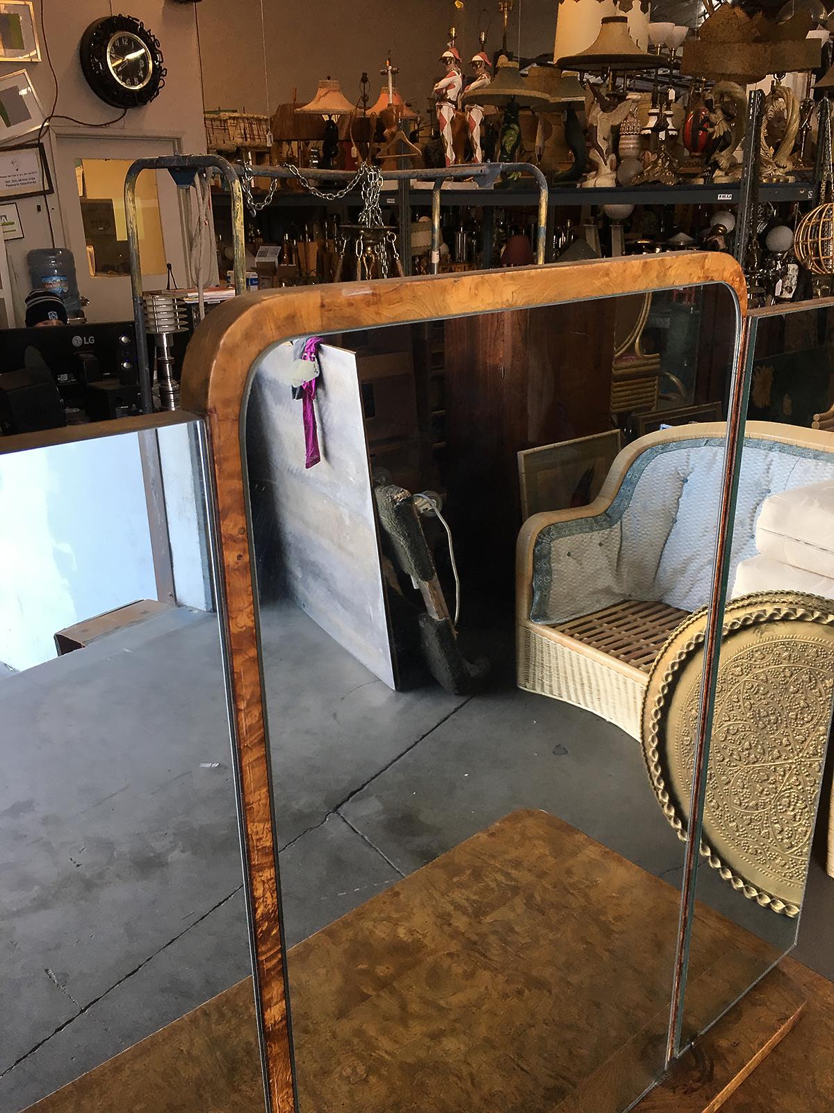 Art Deco Burlwood Dresser with Tri Fold Mirror 2