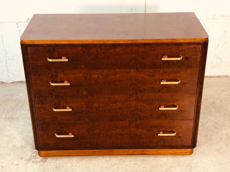 Art Deco Burl Wood Maple Dresser with Brass Drawer Pulls For Sale at 1stDibs