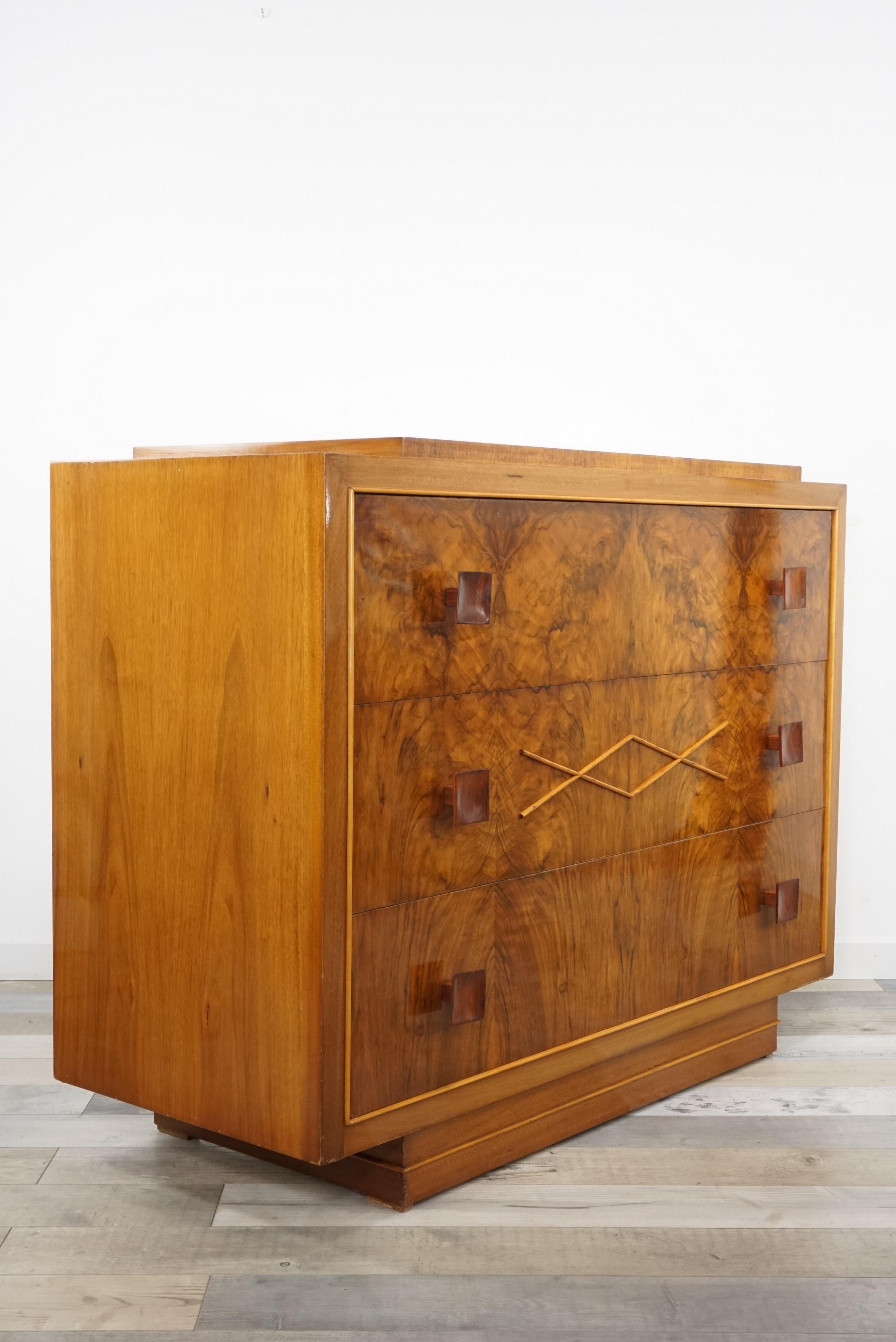 1940s Art Deco Burlwood Walnut Wooden De Coene Design Chest of Drawers 6