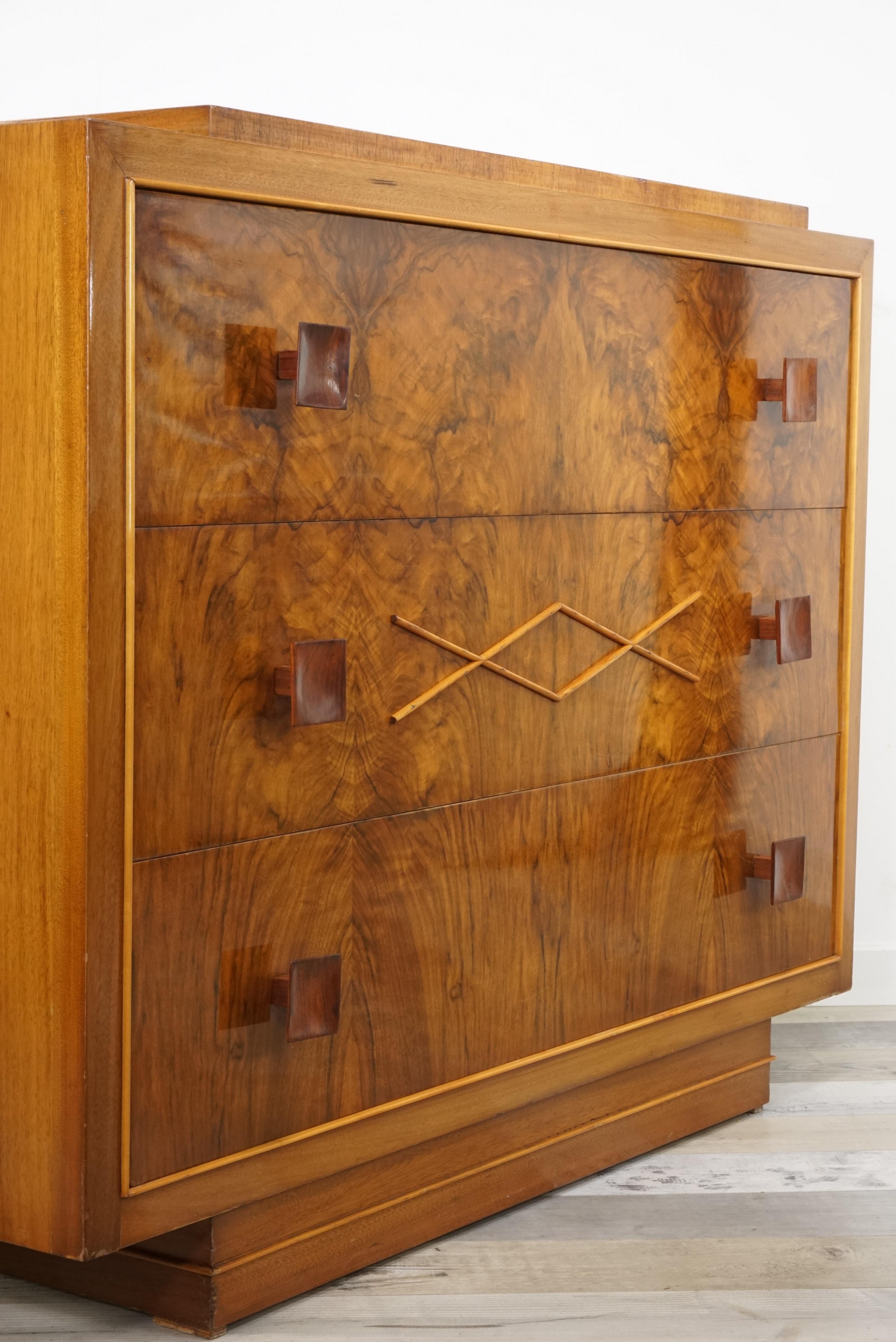 1940s Art Deco Burlwood Walnut Wooden De Coene Design Chest of Drawers 8