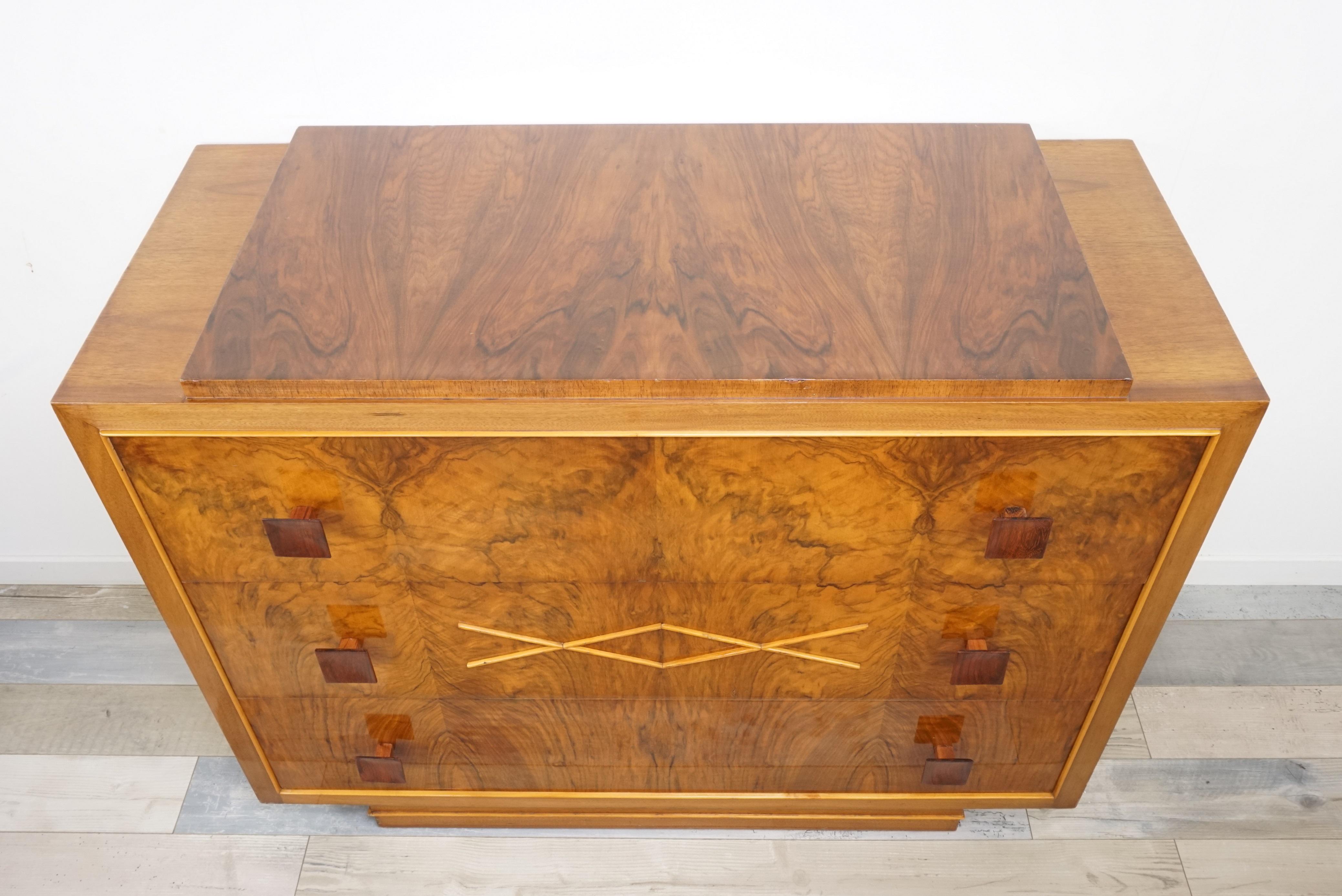 1940s Art Deco Burlwood Walnut Wooden De Coene Design Chest of Drawers 2