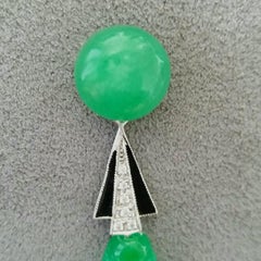 Art Deco Stil Burma Jade Gold Vollschliff Runde Diamanten Schwarz Emaille Ohrringe