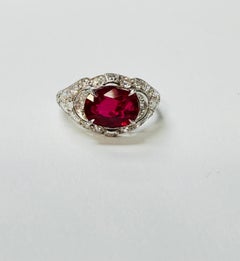 Art Deco Burma No Heat Oval Ruby And Diamond Ring, AGL Certified.
