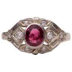 Art Deco Burma No Heat Red Spinel with GIA White Gold Diamond Ring, Looks Ruby