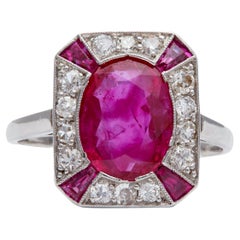 Art Deco Burma No Heat Ruby Diamond Platinum Dinner Ring