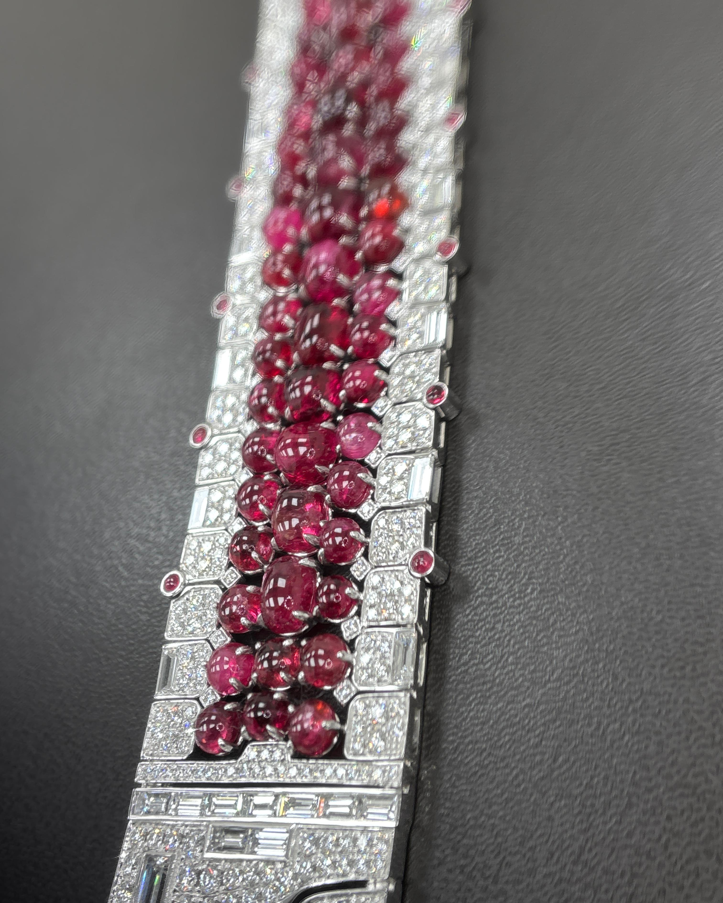 Art-Deco Burma No Heat Spinell Cabochon Weißer Diamant Platin-Armband im Angebot 10