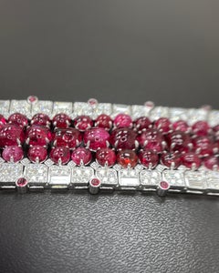 Pulsera Art-Deco Birmania Sin Calor Cabujón Espinela Diamante Blanco Platino