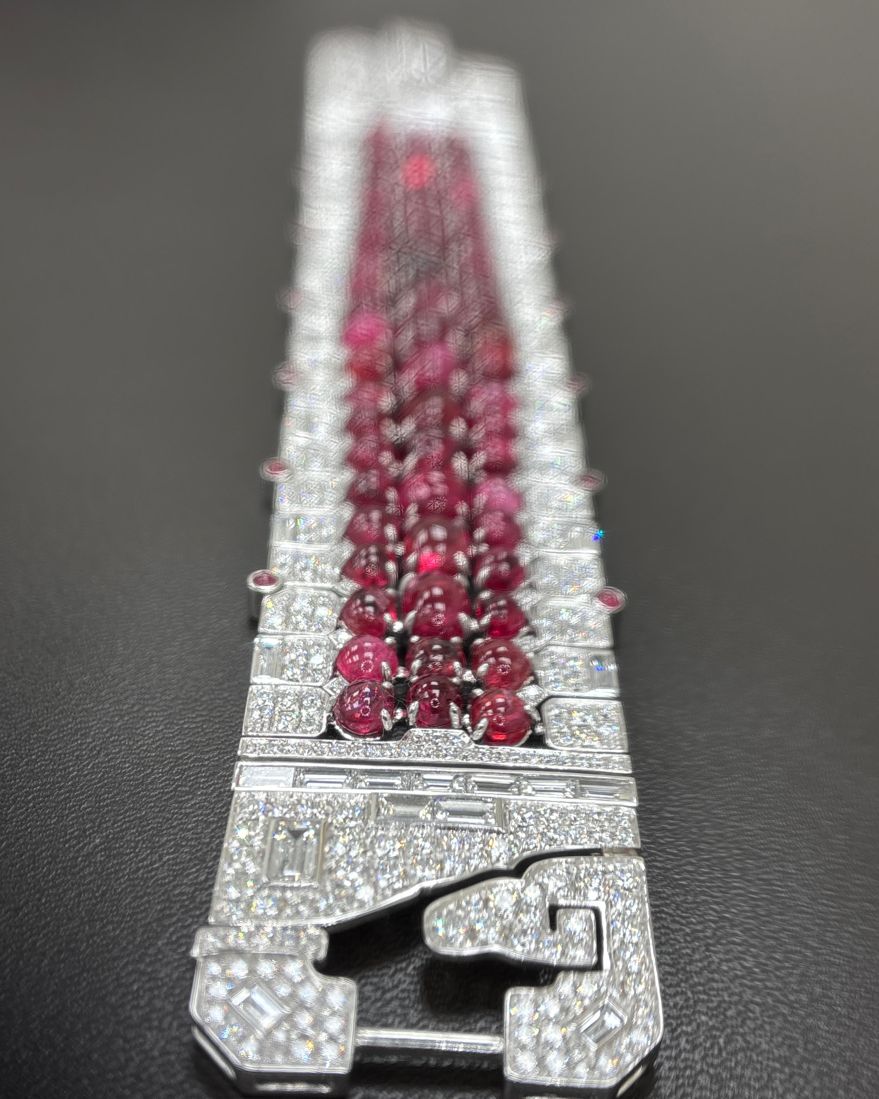 Art-Deco Burma No Heat Spinell Cabochon Weißer Diamant Platin-Armband im Zustand „Neu“ im Angebot in Kowloon, HK