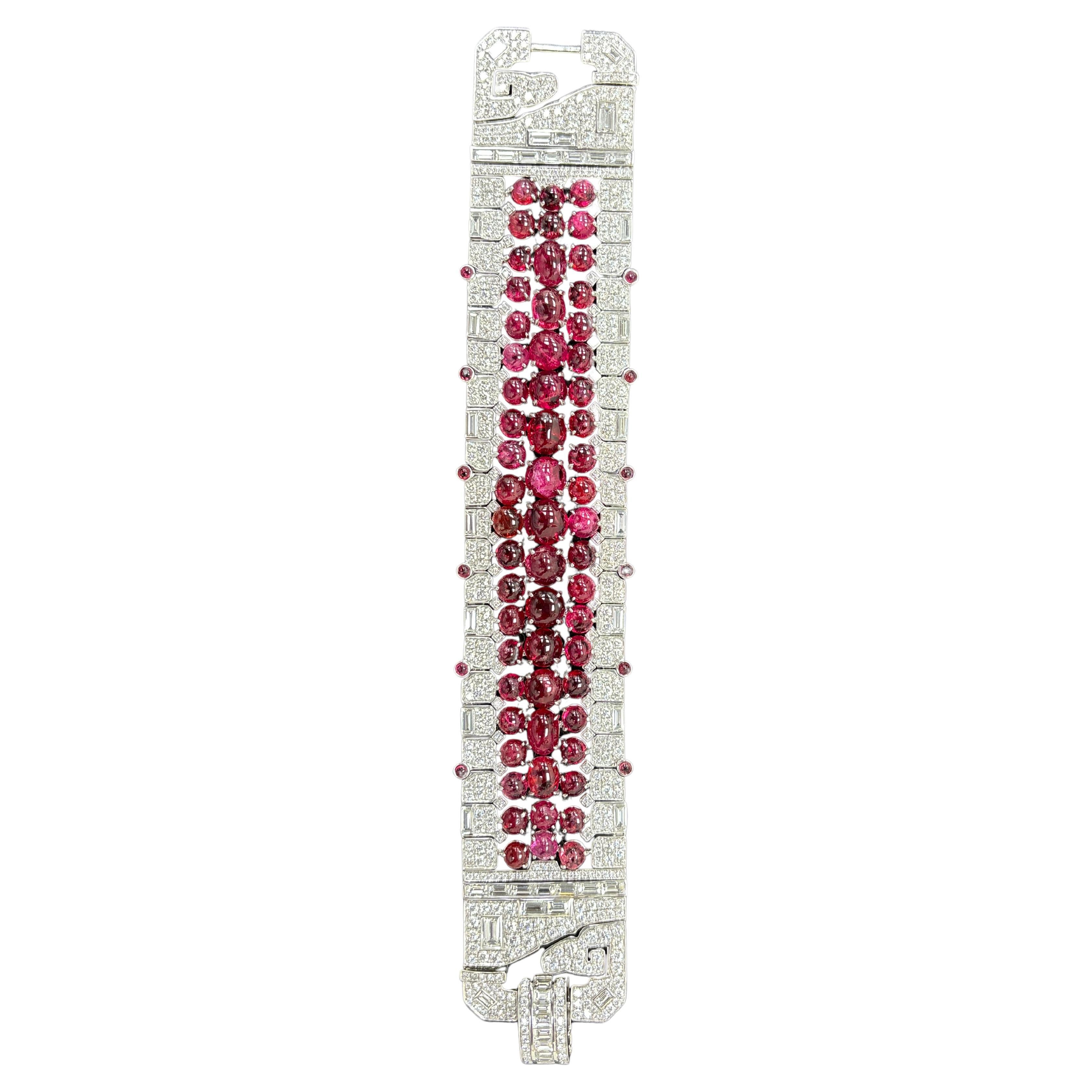 Bracelet Art-Déco Burma No Heat Cabinel Cabochon Diamant blanc Platine