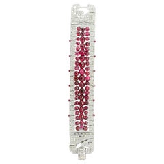Art-Deco Burma No Heat Spinell Cabochon Weißer Diamant Platin-Armband