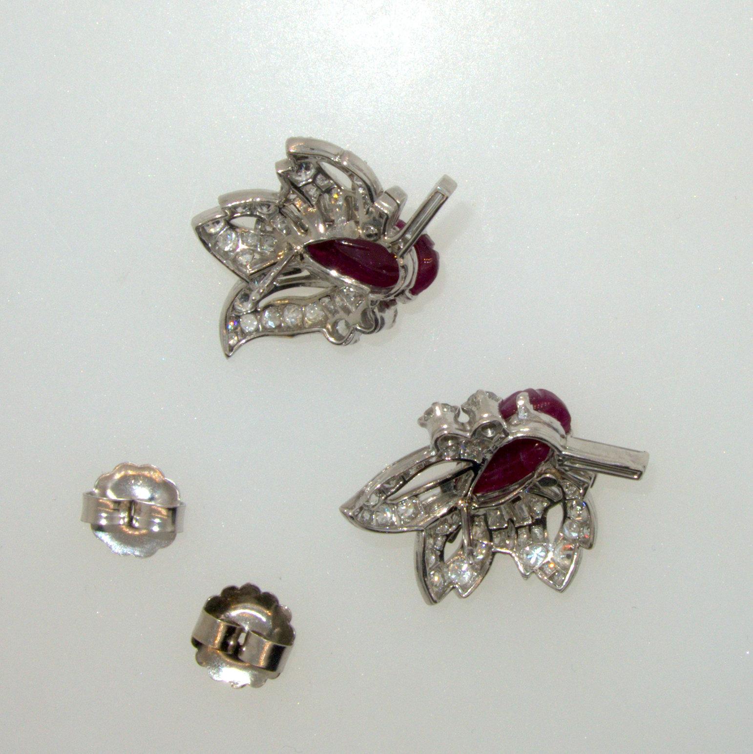 Art Deco Burma Ruby and Diamond Earrings, circa 1925 2